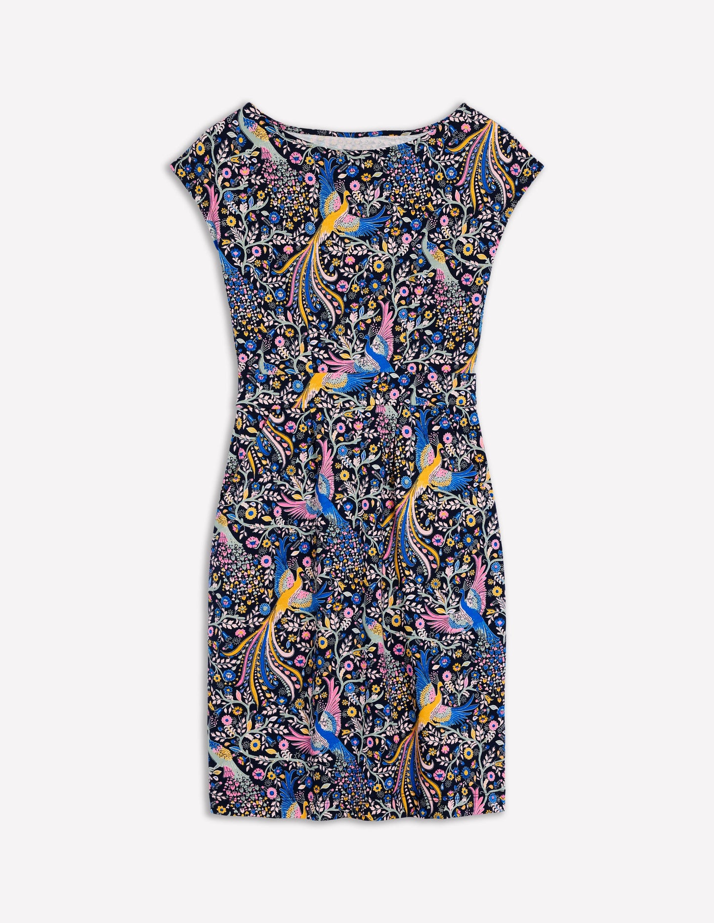 Robe Florrie en jersey-Bleu marine foncé, motif Enchanting Peacock