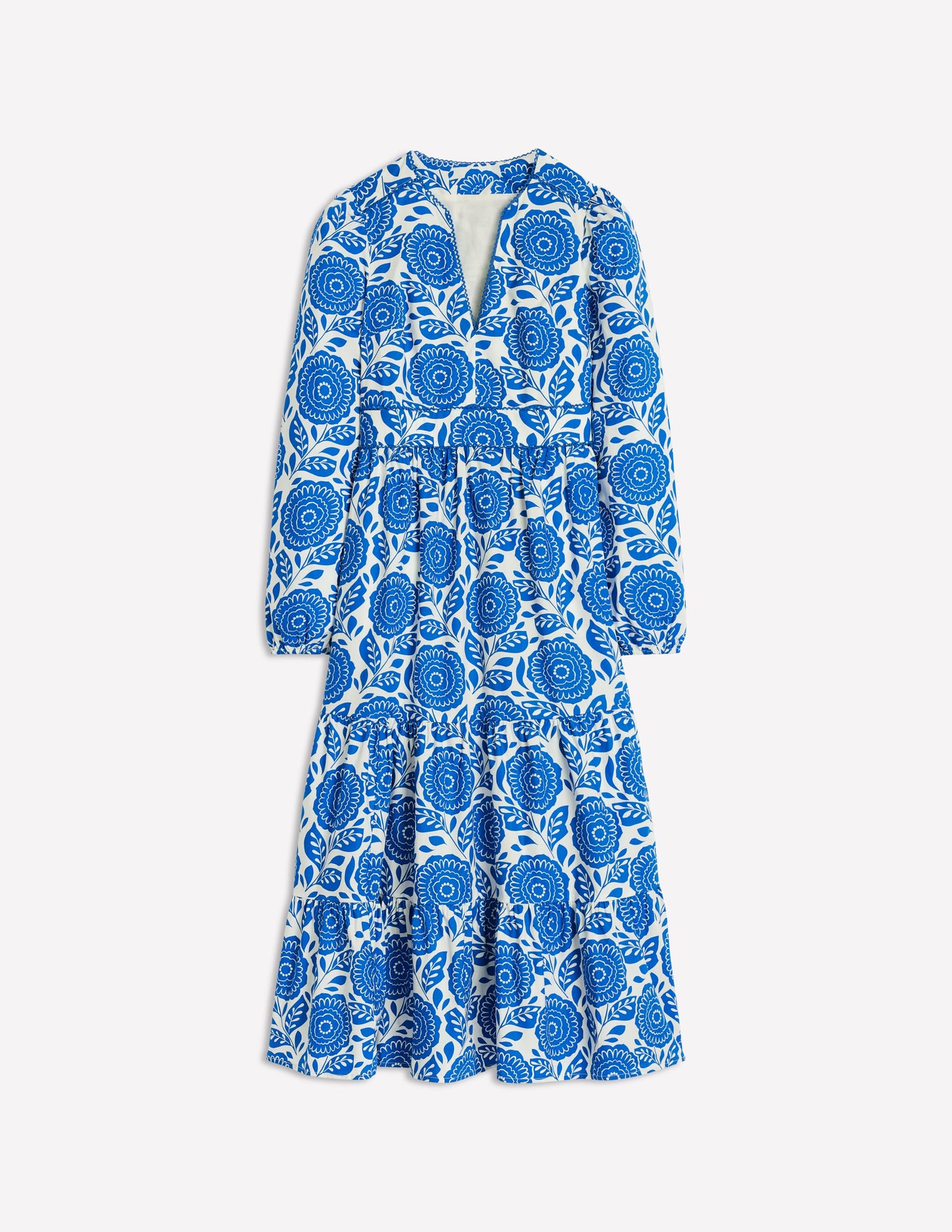 Robe midi Violette-Bleu galerie, motif Dahlia Stamp