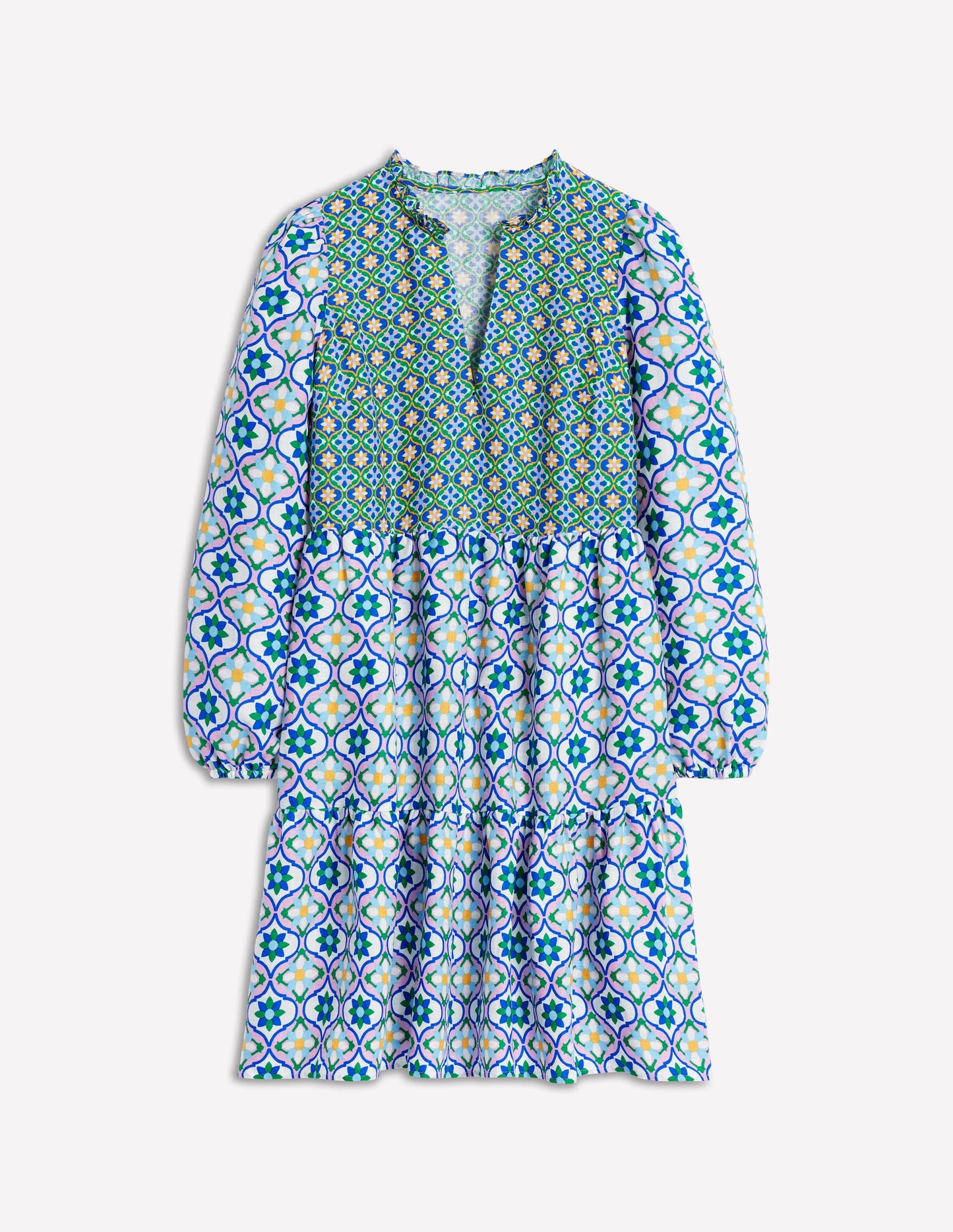 Mini-robe Esme en lin-Multi, motif Floweret Tile