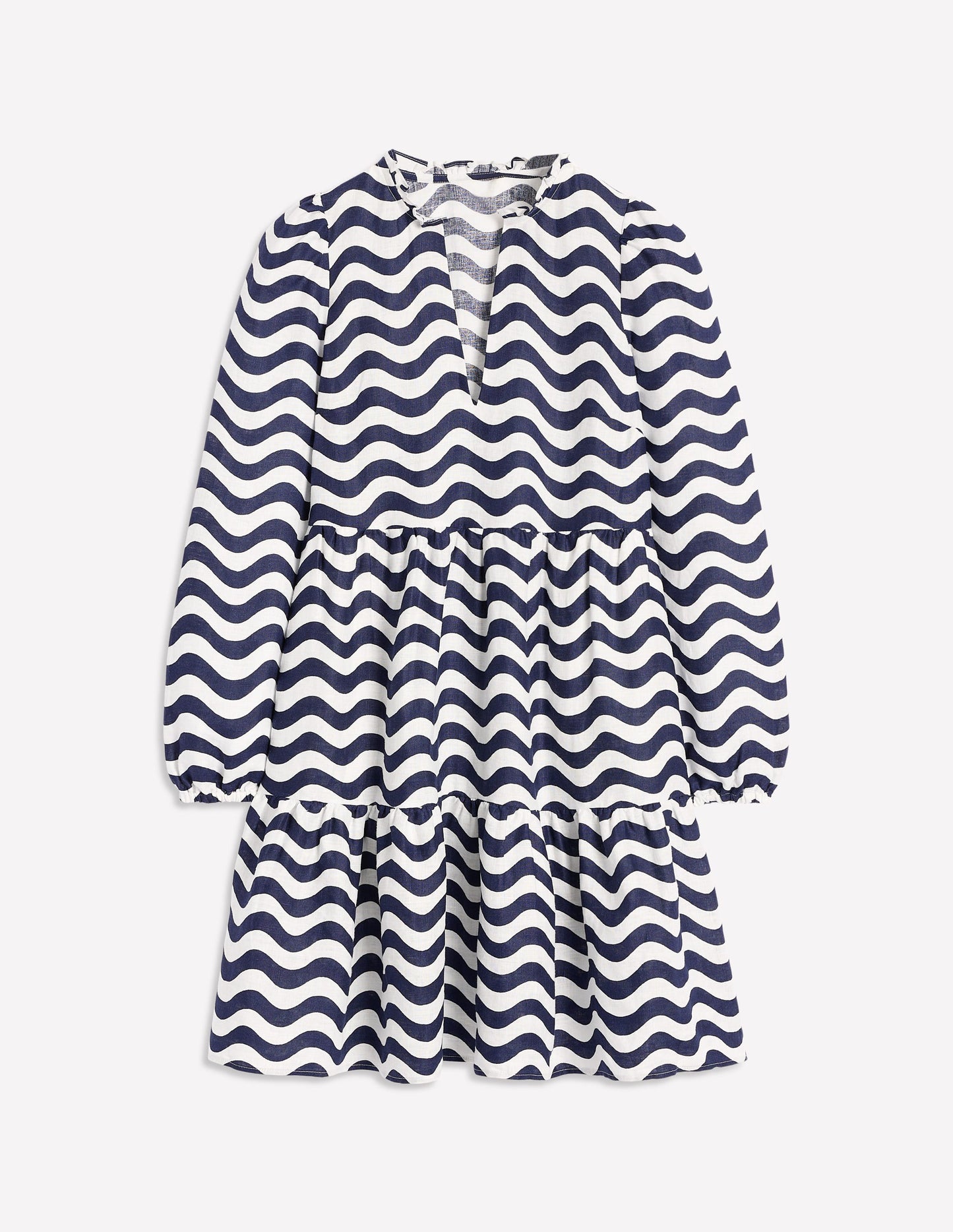 Mini-robe Esme en lin-Bleu marine foncé, motif Mono Wave