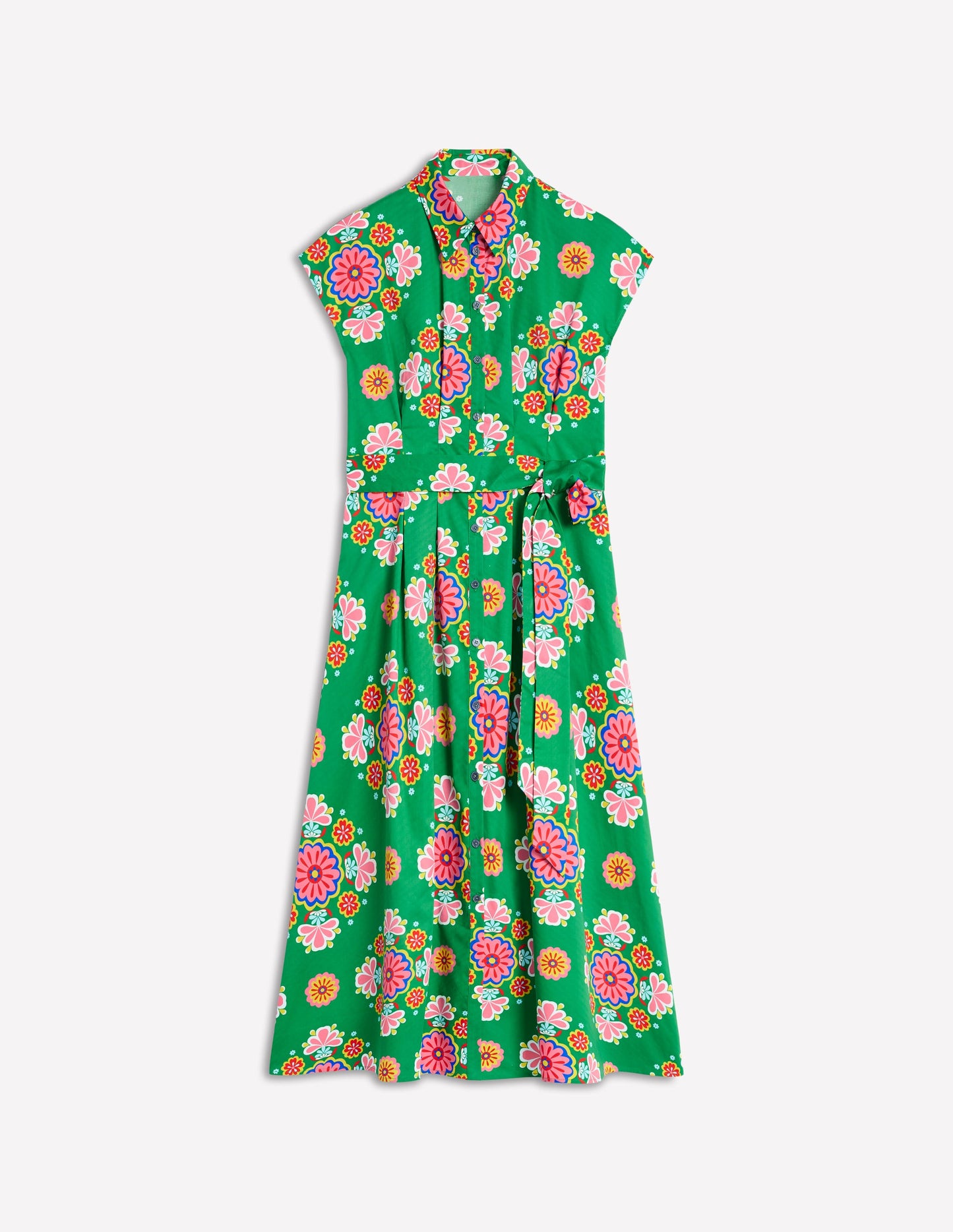 Robe-chemise midi Rachel en coton-Émeraude profond, motif Meadow Posy