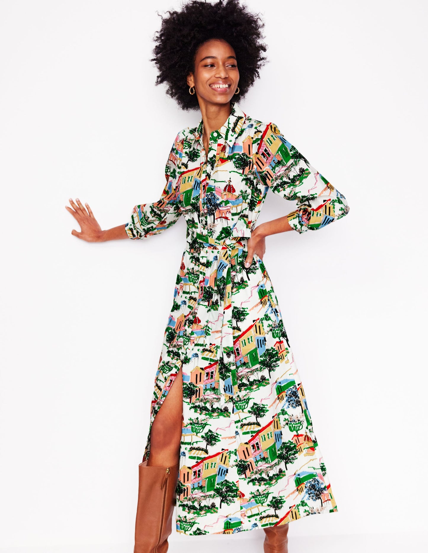 Robe-chemise Clara en coton-Multi, motif Painted Village
