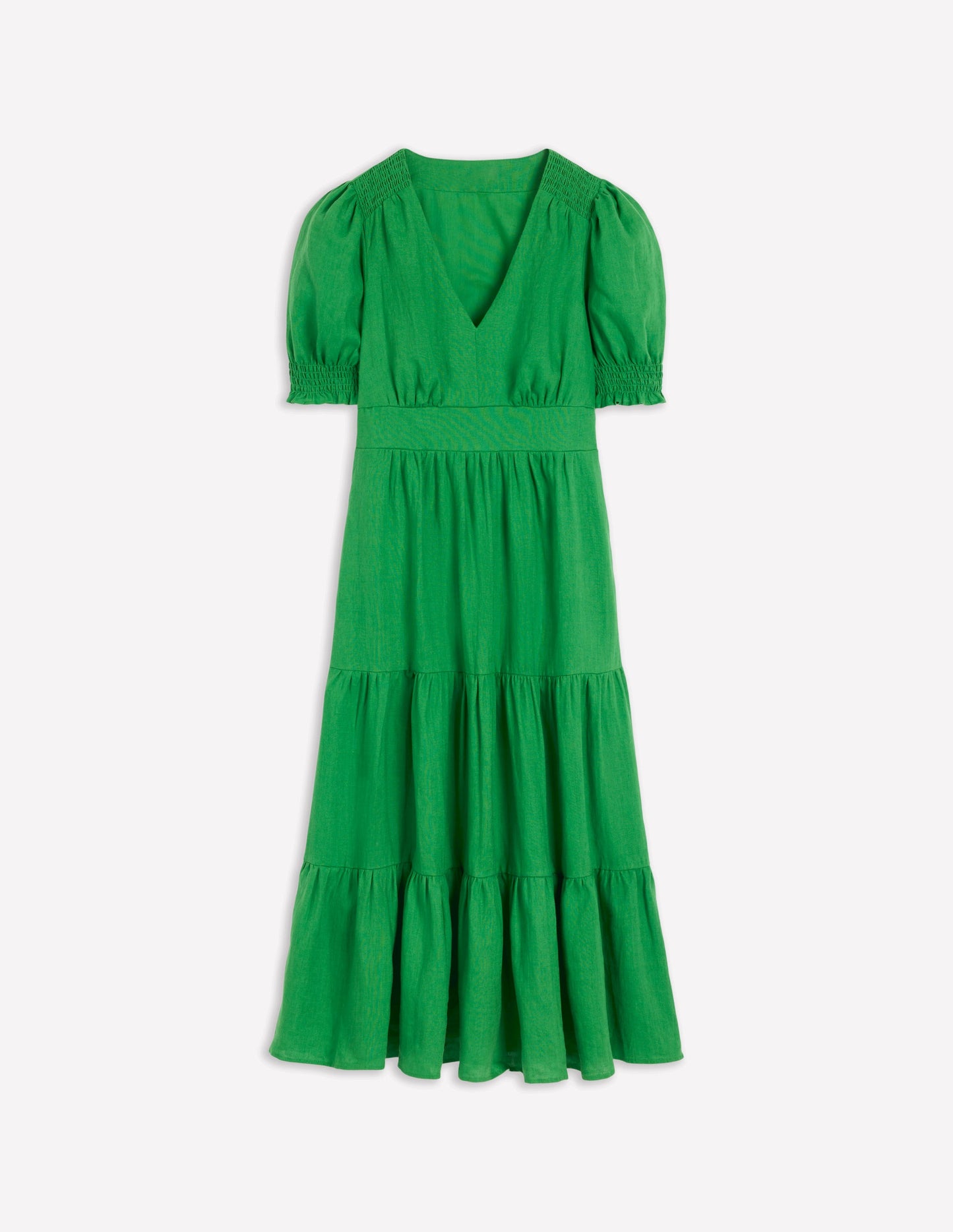 Robe mi-longue Anna en lin volantée-Vert paradis