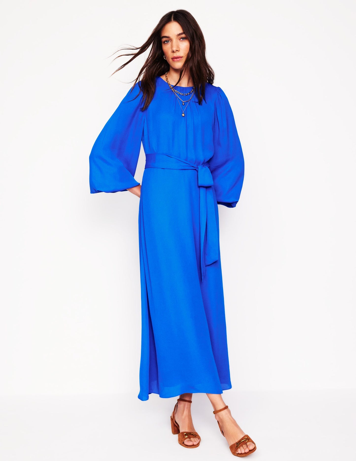 Robe midi à manches blousantes-Bleu galerie