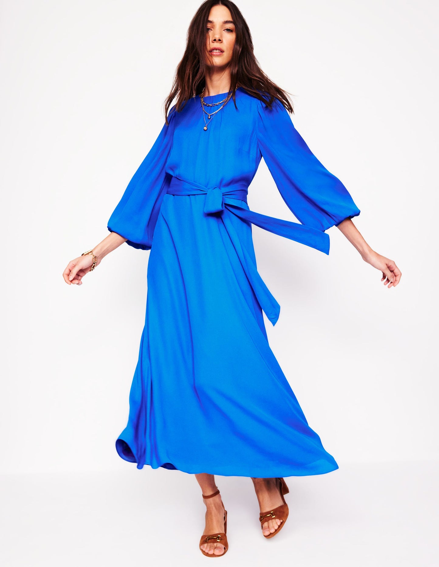 Robe midi à manches blousantes-Bleu galerie