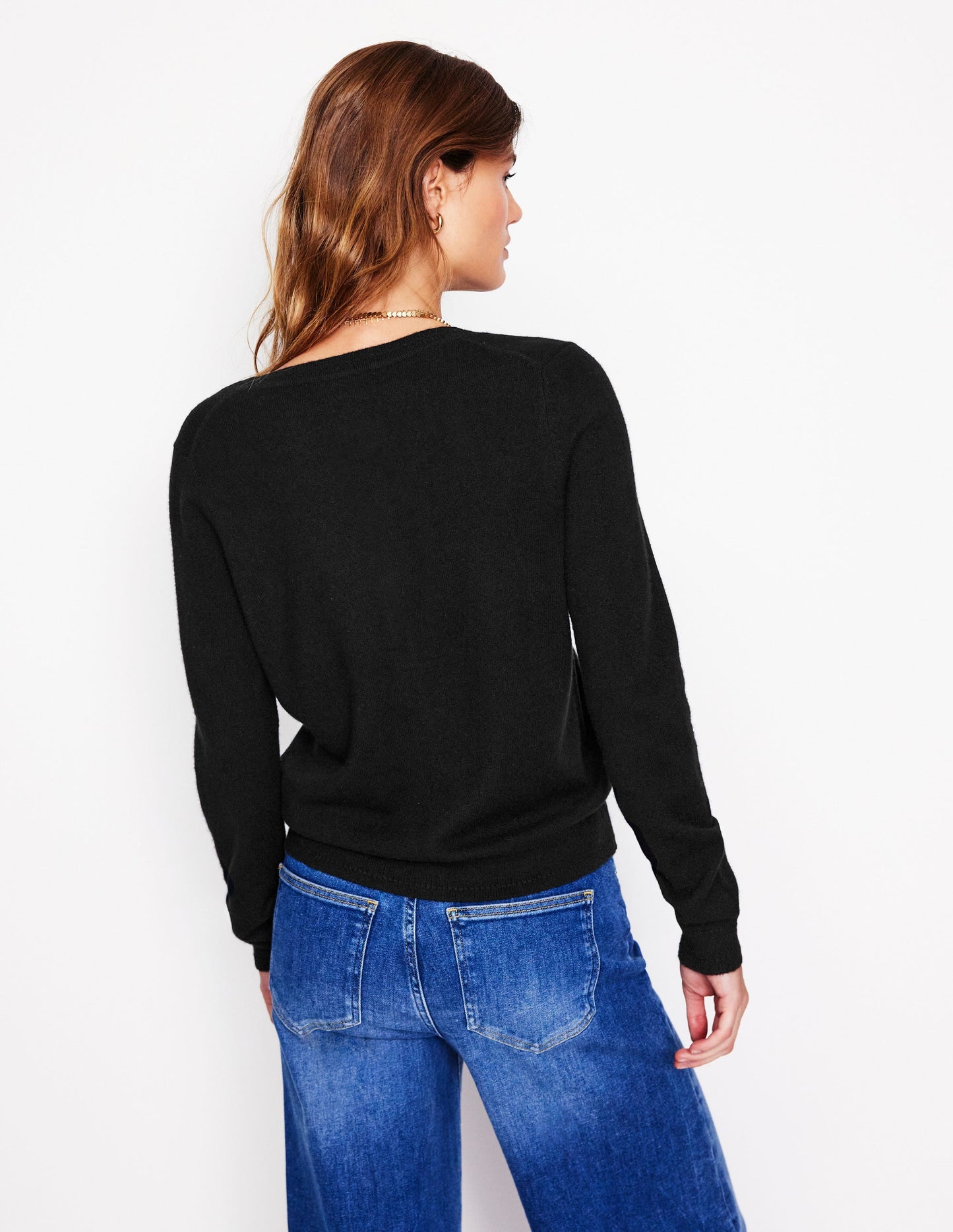Eva Kaschmir-Strickjacke mit Rundhalsausschnitt-Schwarz