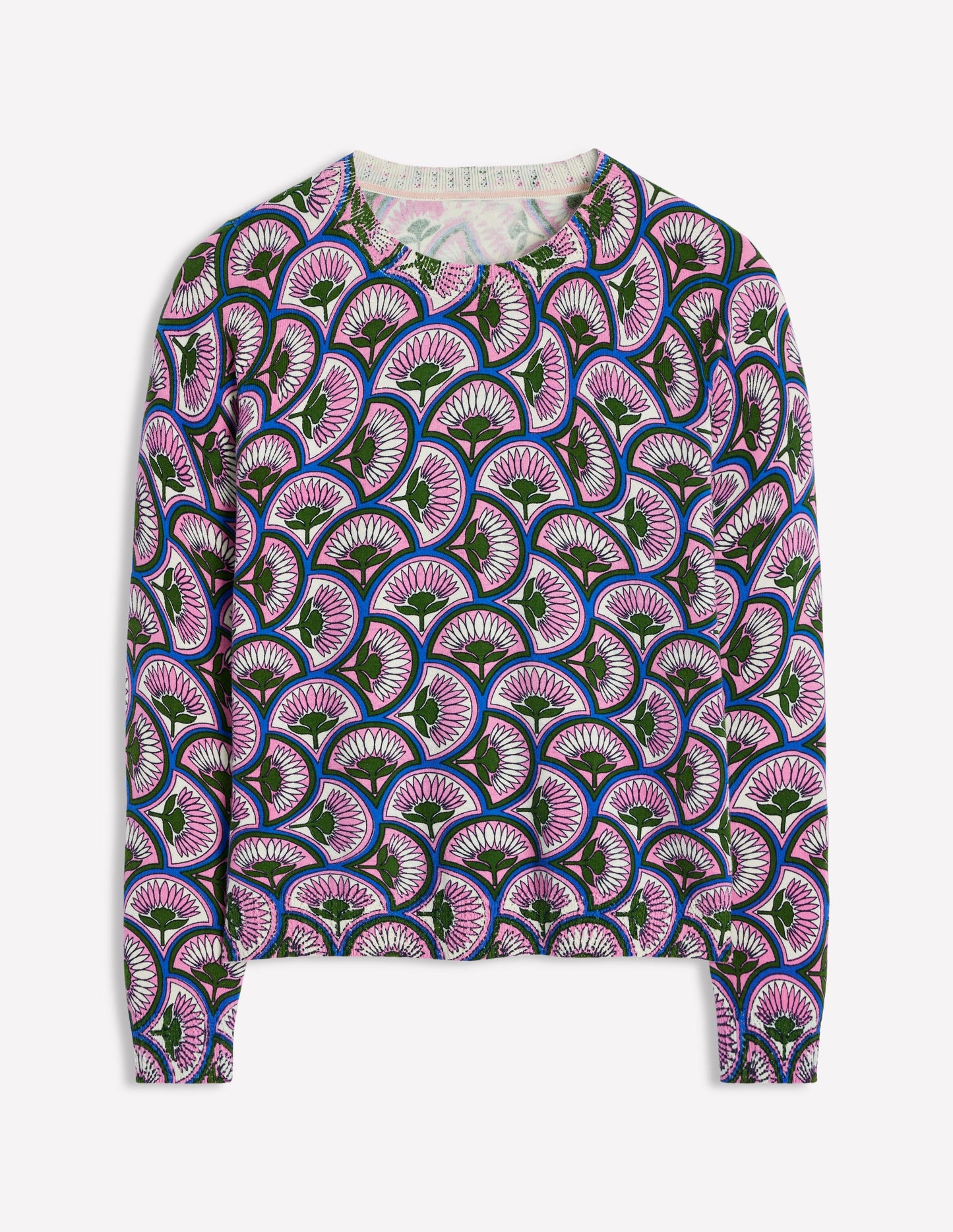 Emilia Baumwollpullover mit Rundhalsausschnitt-Sanftes Lavendelrosa, Gänseblümchenbogen