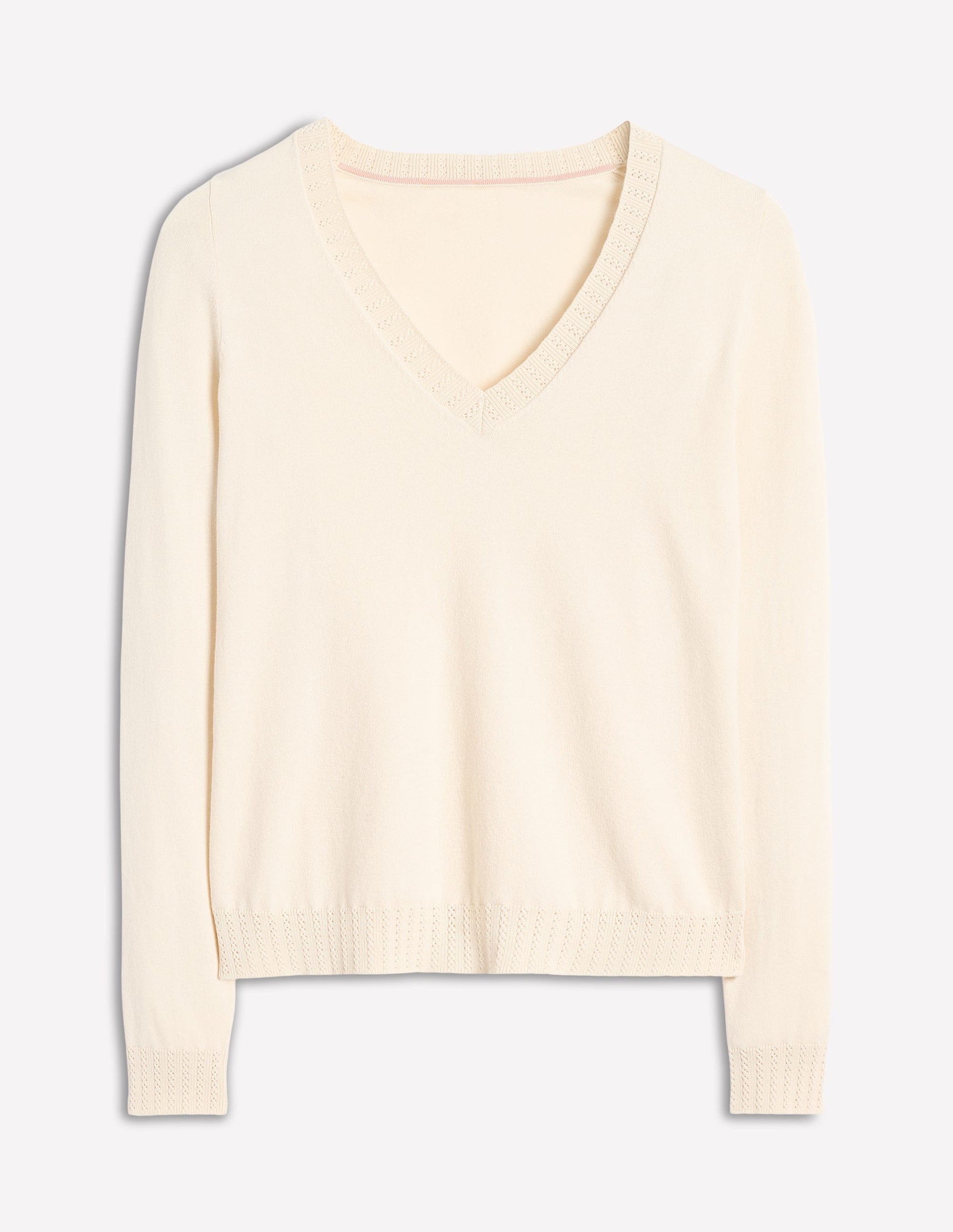 Emilia Baumwollpullover mit V-Ausschnitt-Warmes Naturweiß-5