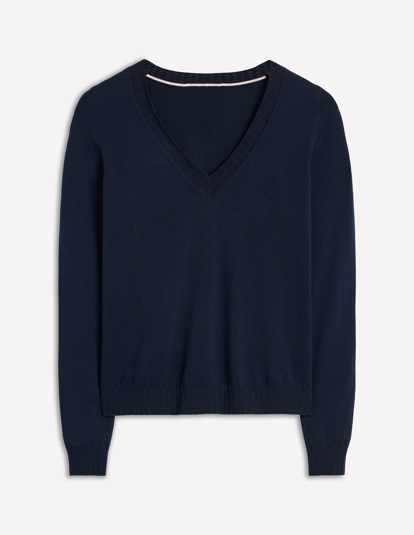 Emilia Baumwollpullover mit V-Ausschnitt-Marineblaue