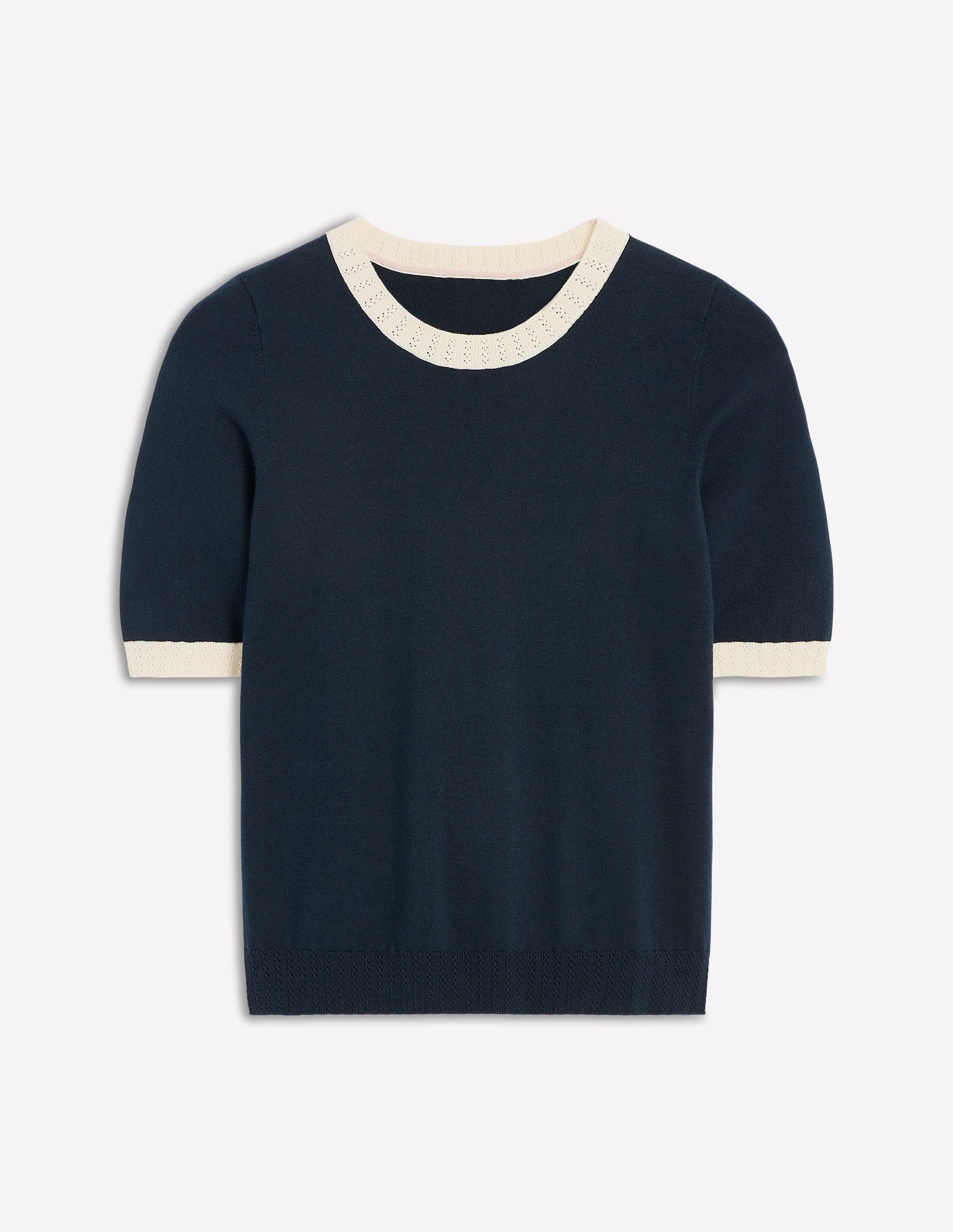 T-shirt col rond Emilia en coton-Bleu marine, ivoire chaud-8