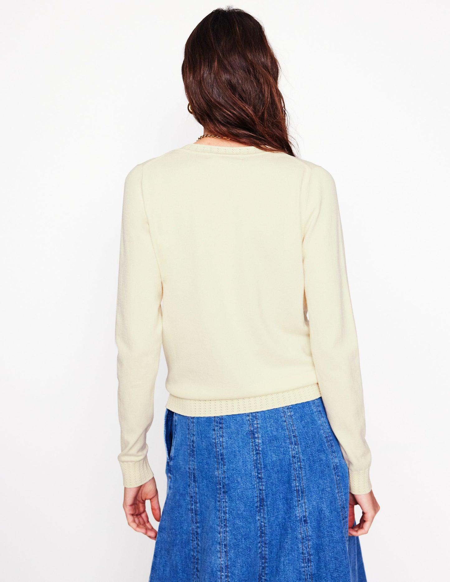 Emilia Baumwollstrickjacke mit Rundhalsausschnitt-Warmes Naturweiß