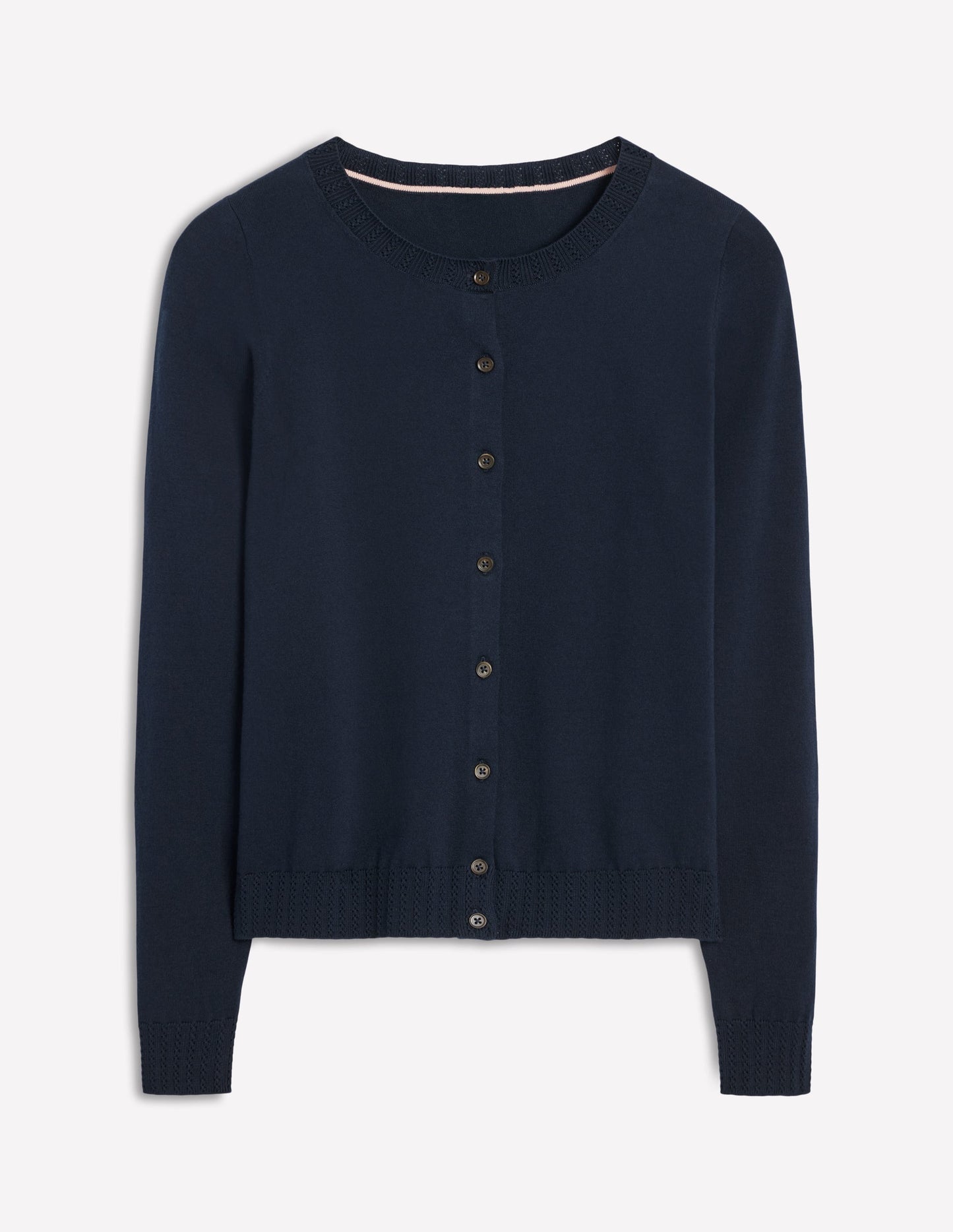 Emilia Cotton Crew Cardigan-Navy