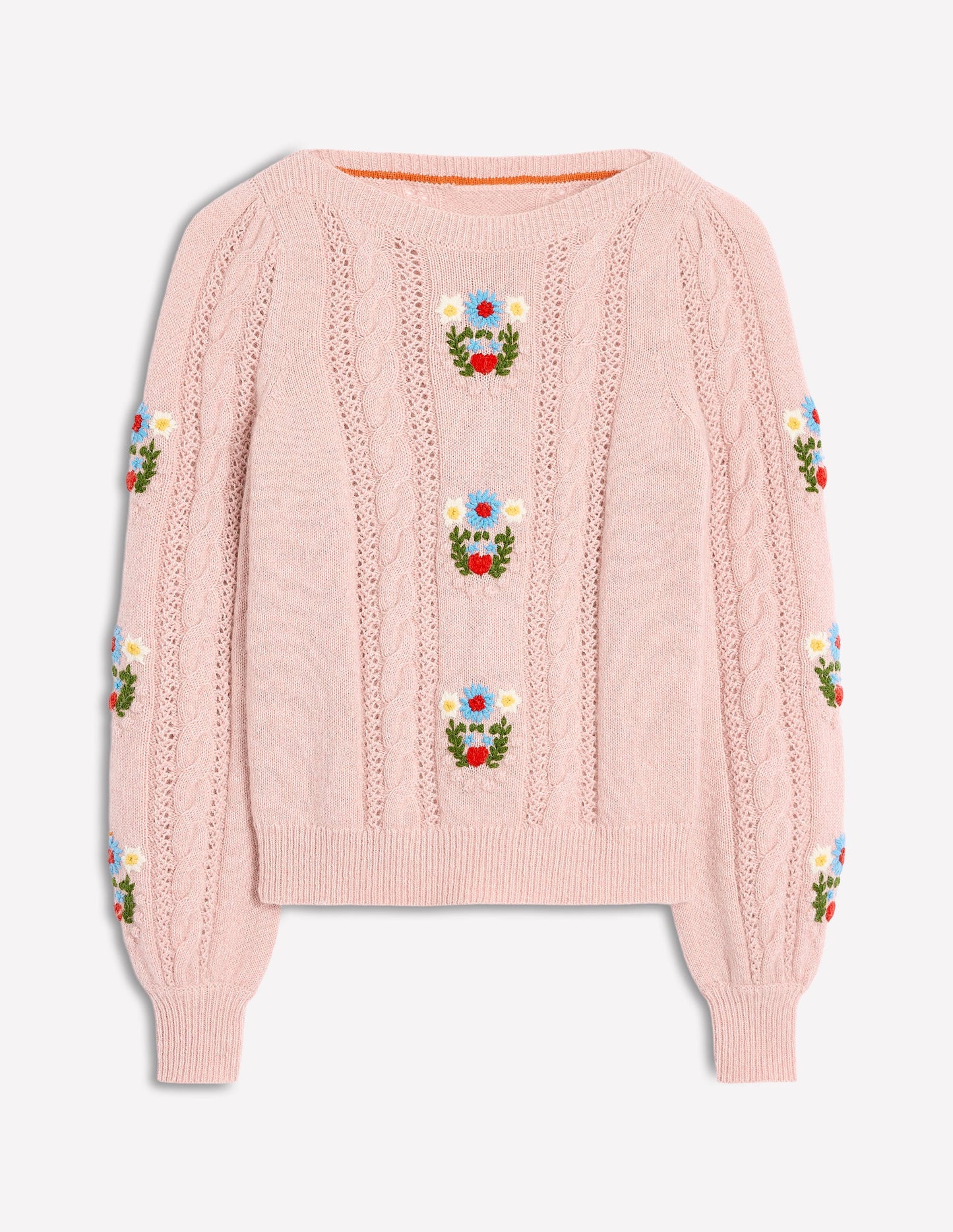 Pull duveteux brodé-Rose lavande tendre