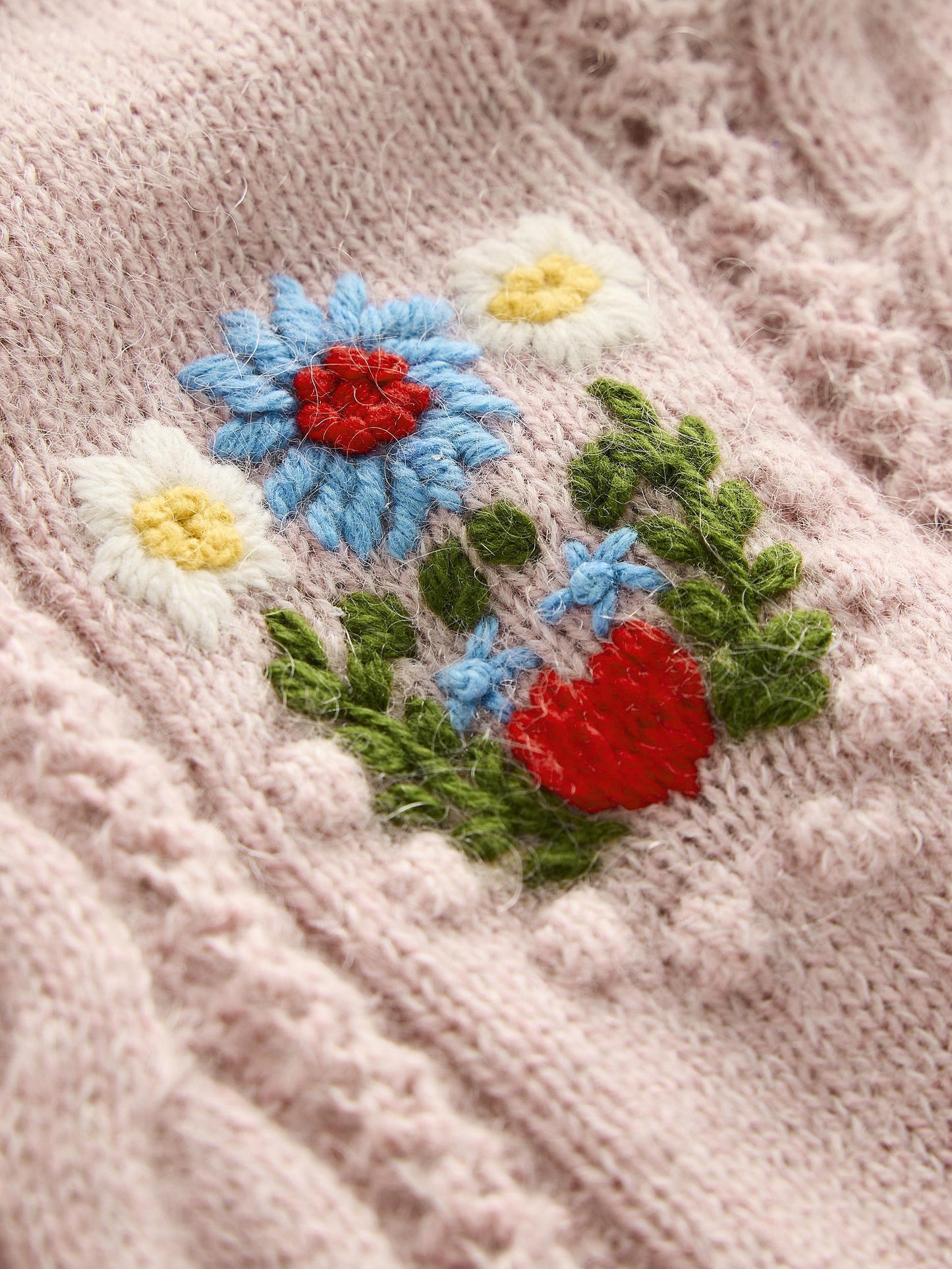 Pull duveteux brodé-Rose lavande tendre