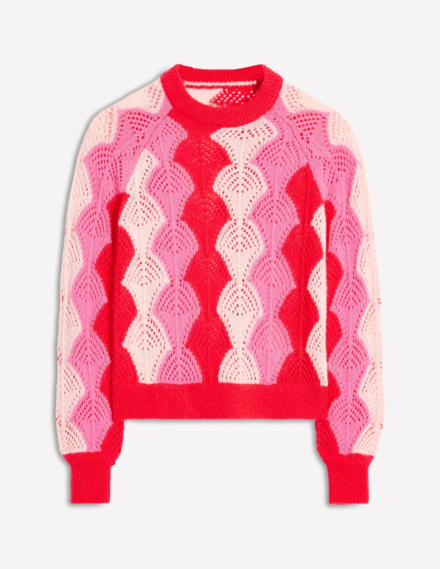 Alice Flauschiger Raglanpullover-Mohnblumenrot/ Kreide/ Prickelndes Pink