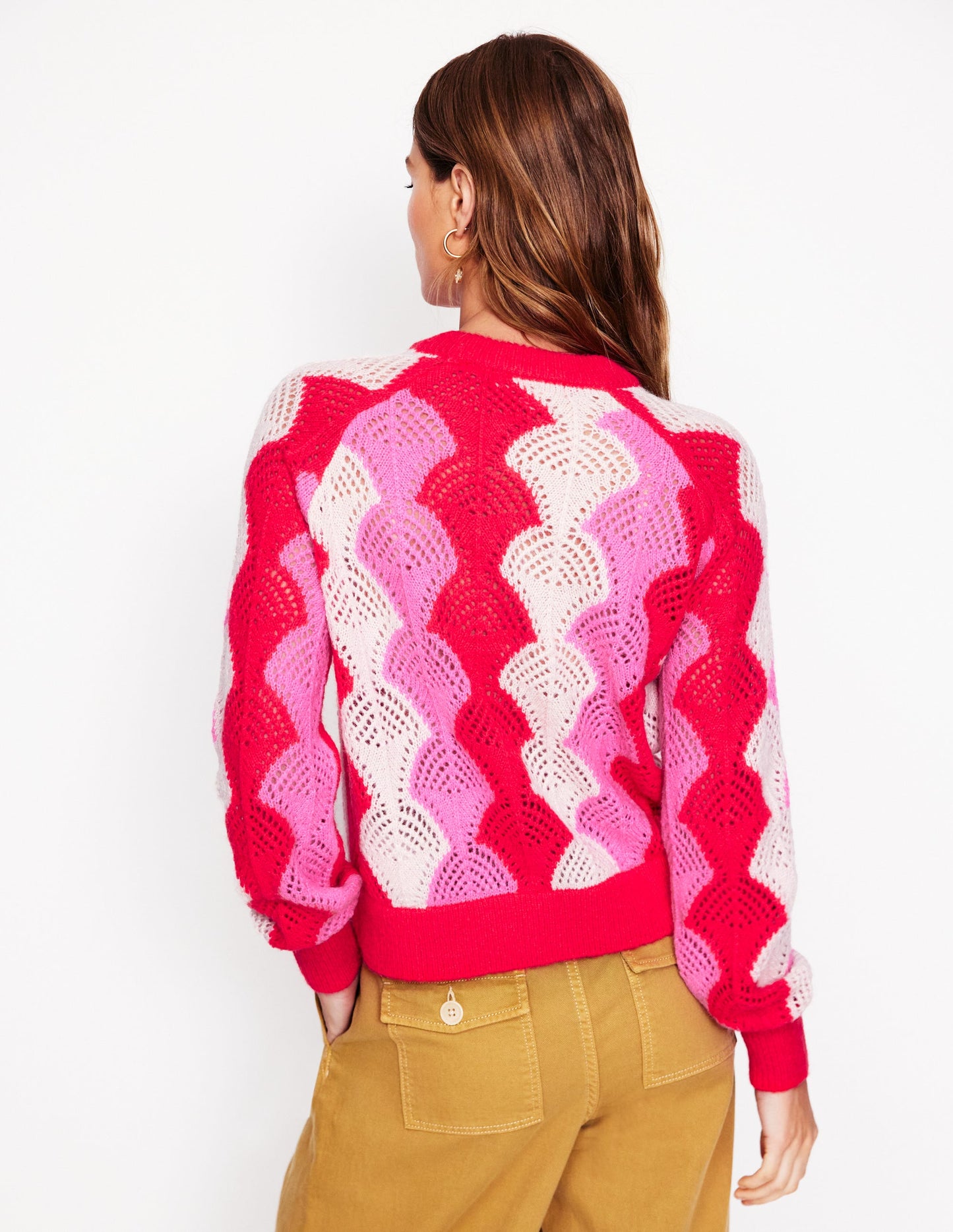 Alice Flauschiger Raglanpullover-Mohnblumenrot/ Kreide/ Prickelndes Pink