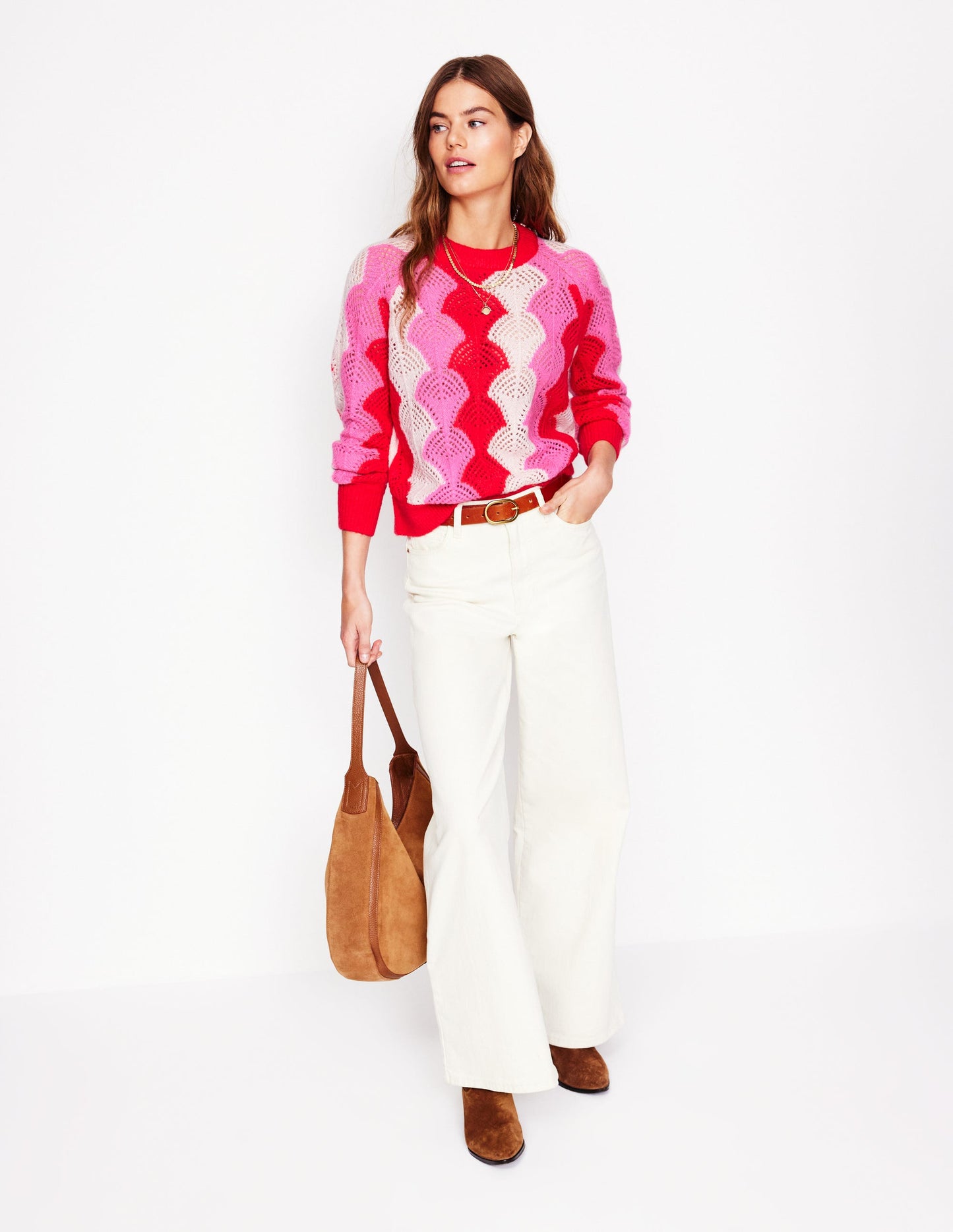 Alice Flauschiger Raglanpullover-Mohnblumenrot/ Kreide/ Prickelndes Pink