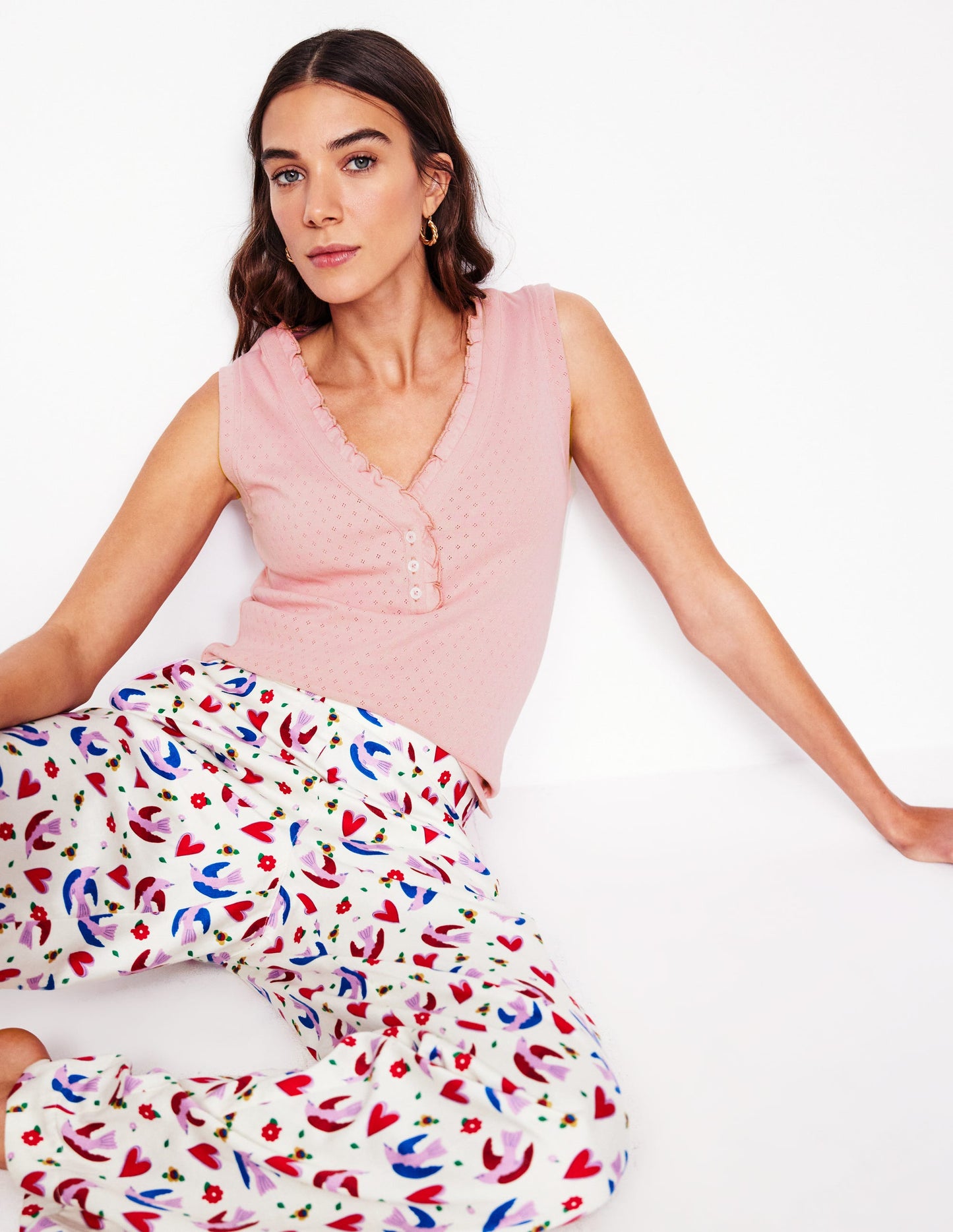 Débardeur de pyjama en jersey à col tunisien-Rose clair chiné