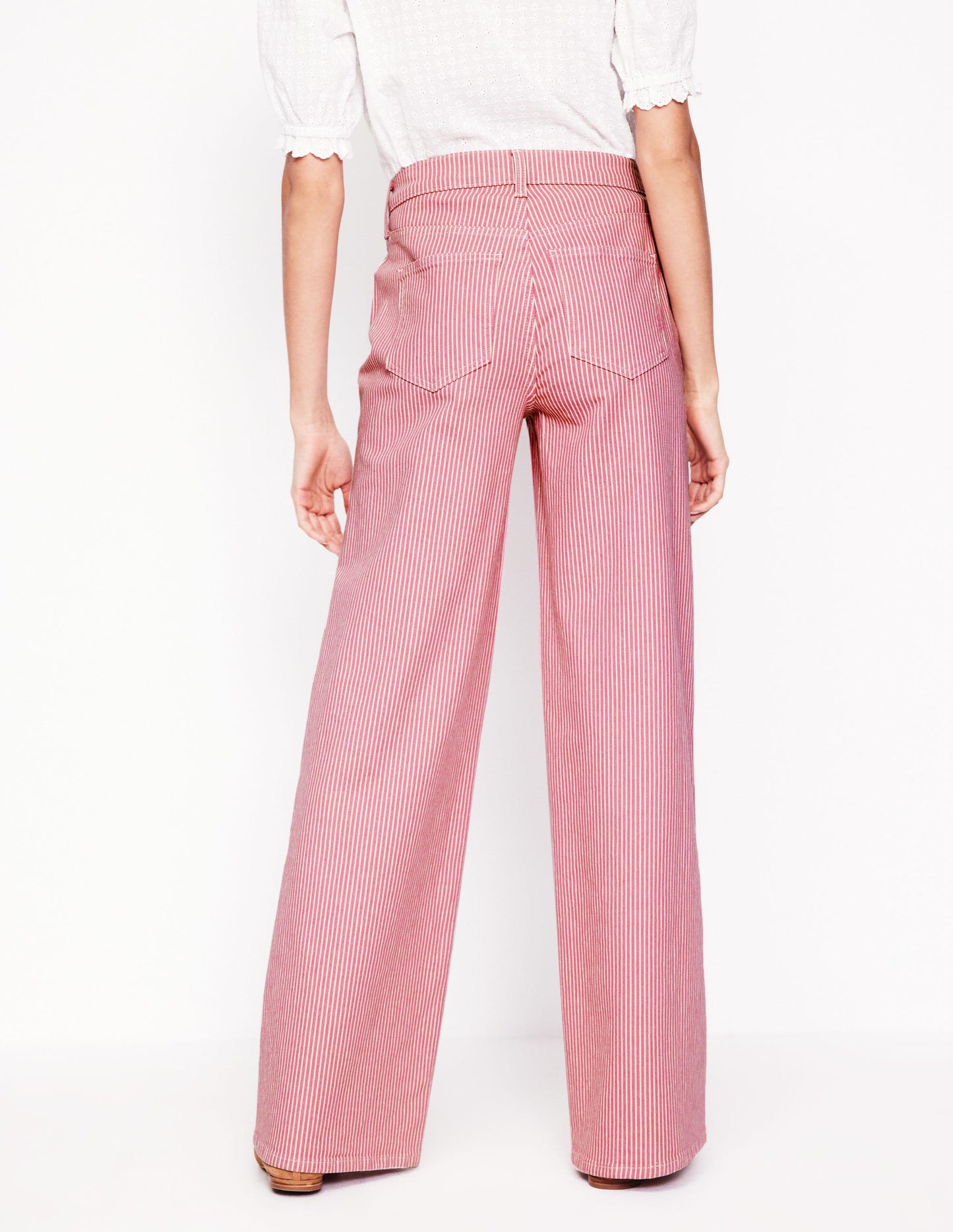 Jean large taille haute-Rayé rose