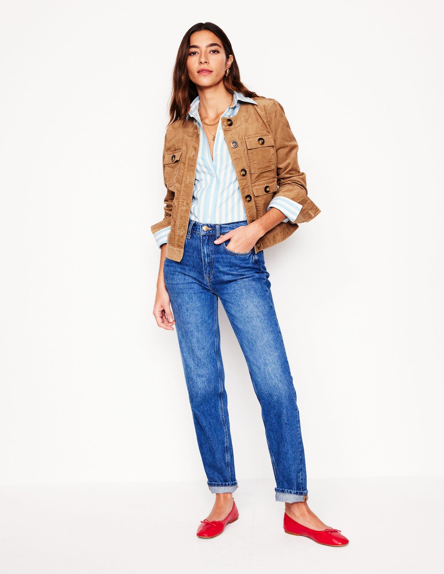 Jeans mit hohem Bund und geradem Bein-MITTLERE WASCHUNG