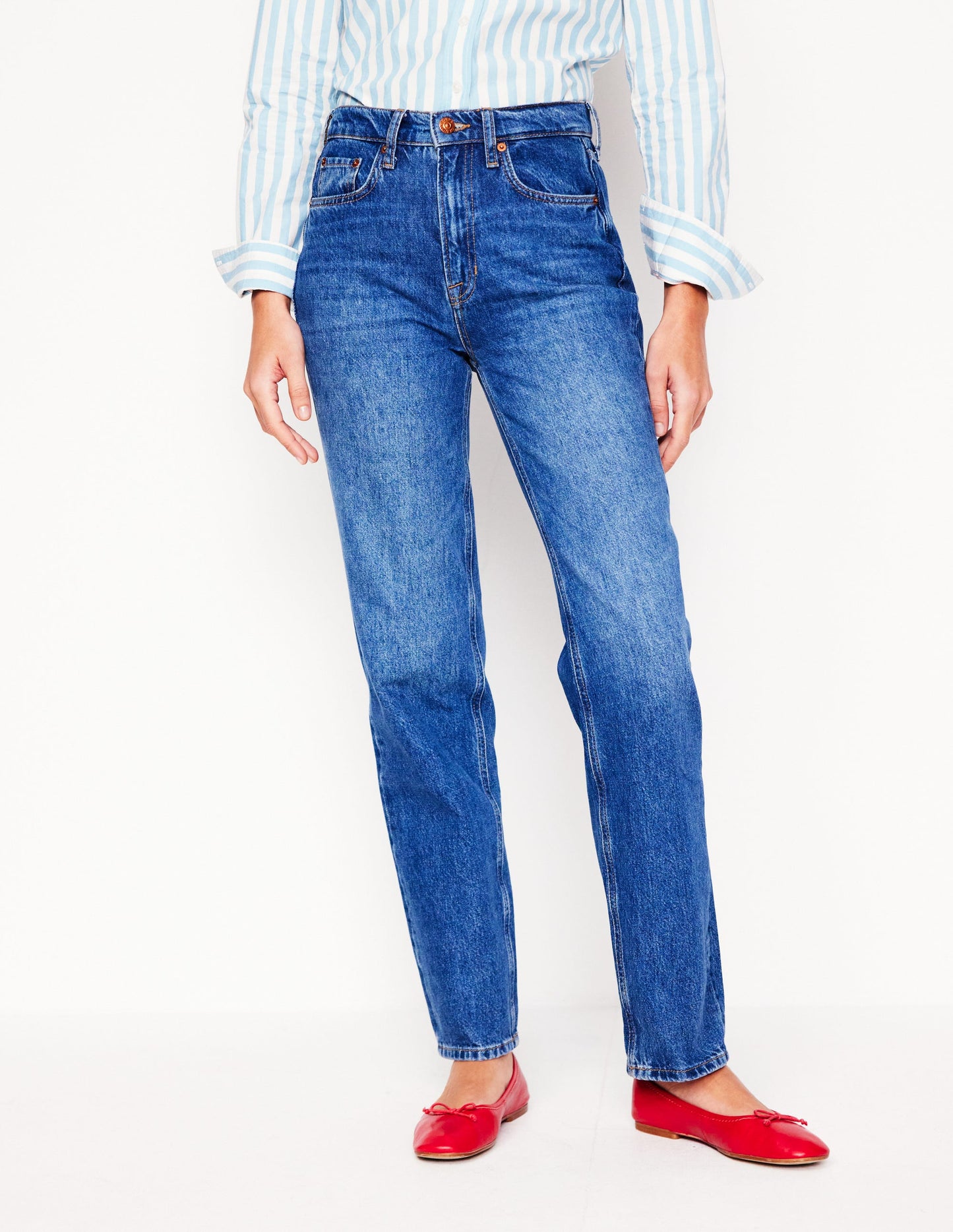 Jeans mit hohem Bund und geradem Bein-MITTLERE WASCHUNG