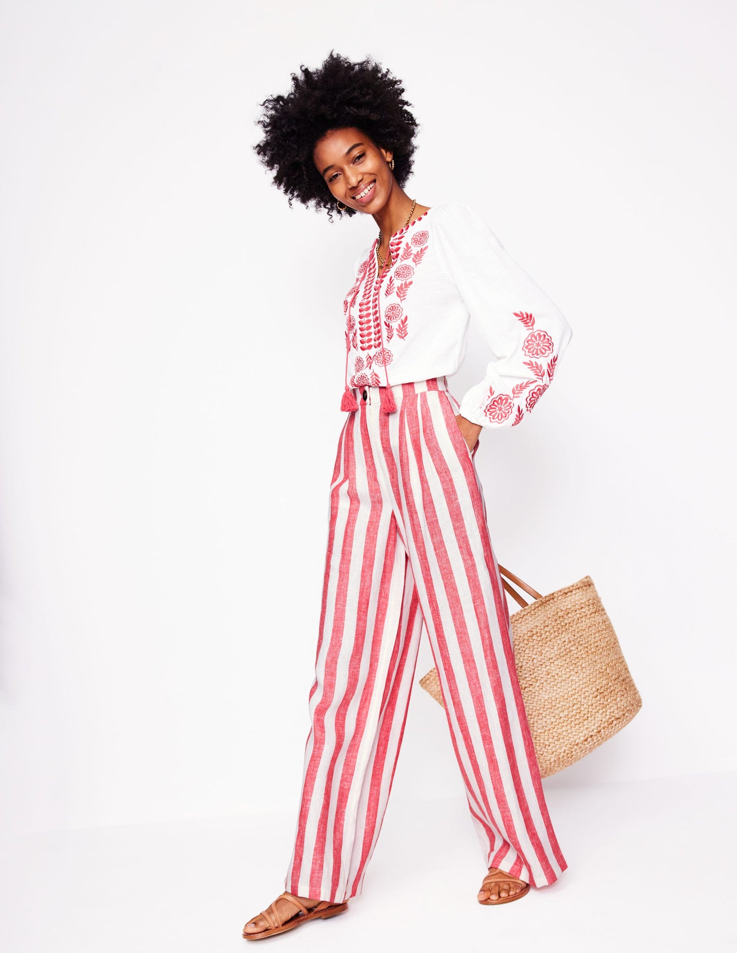 Dulwich Linen Trousers-Strawberry Tart Red Stripe