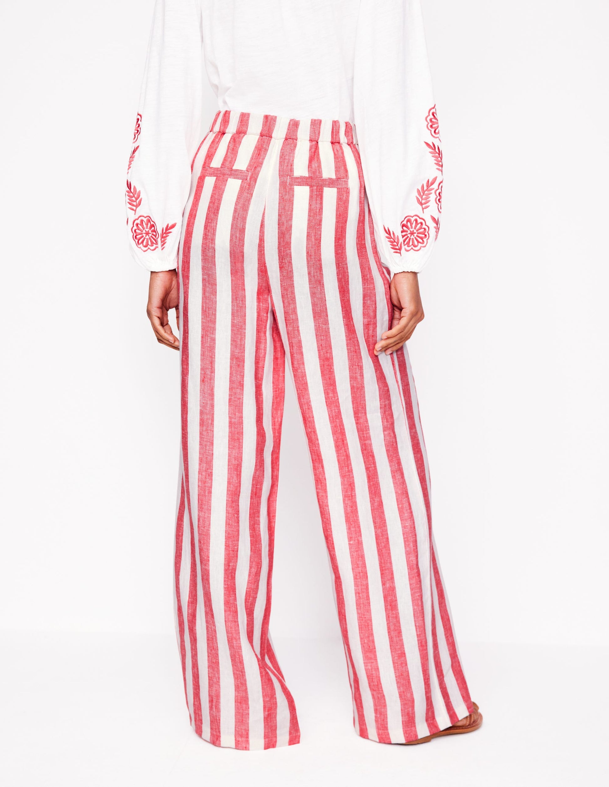 Pantalon Dulwich en lin-Rayé rouge tarte aux fraises-4