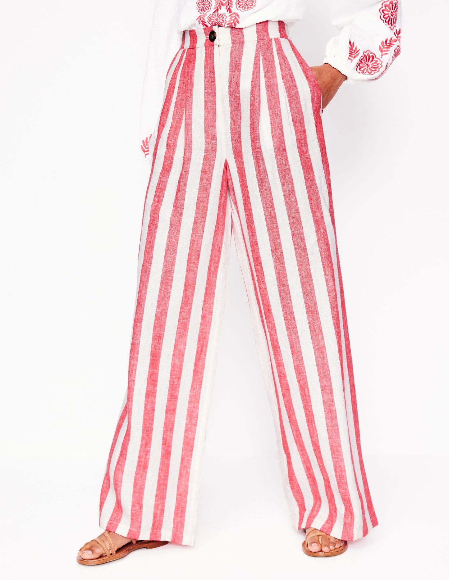 Dulwich Linen Trousers-Strawberry Tart Red Stripe