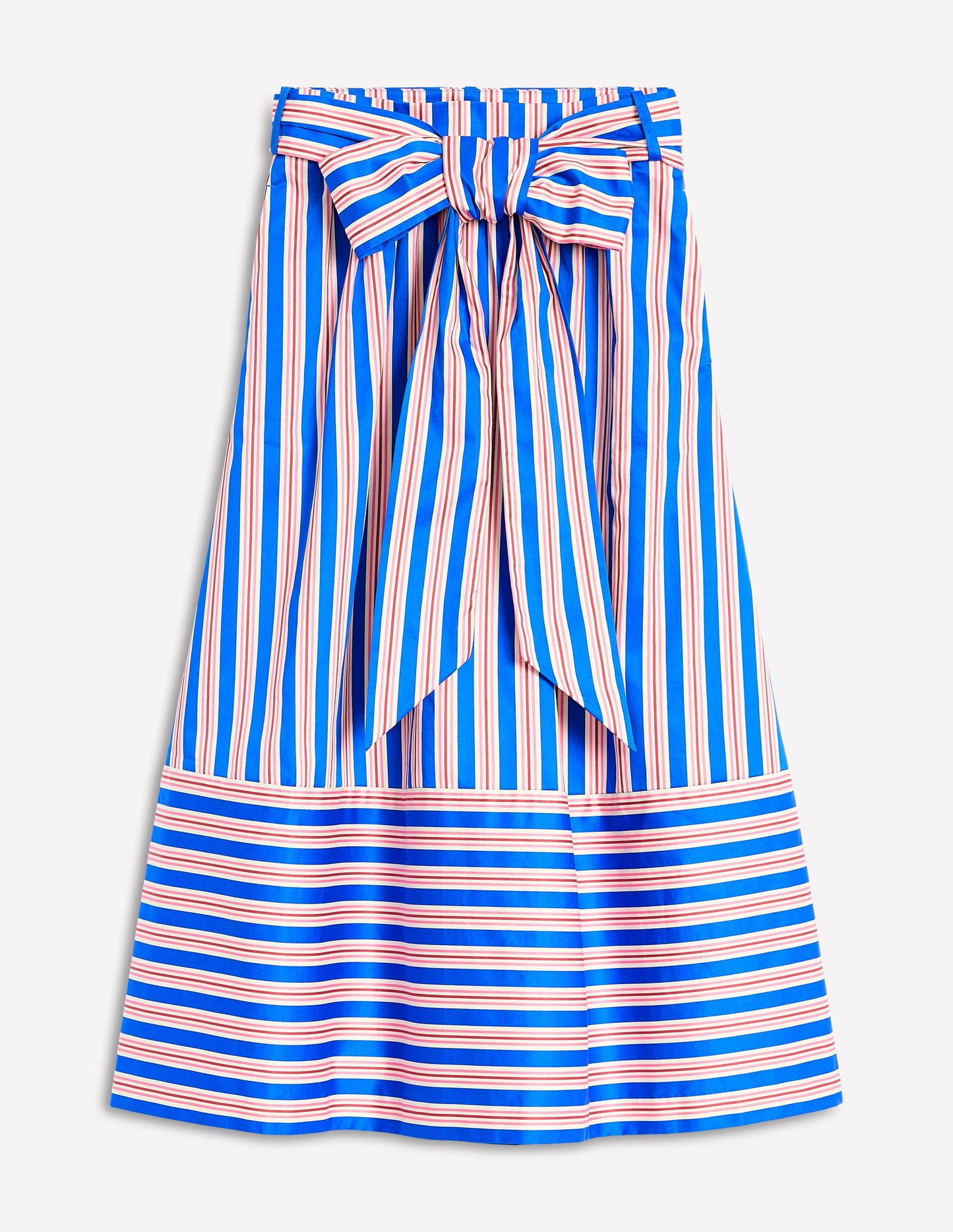 Jupe midi en satin avec ceinture à nouer-Rayé bleu et terre cuite