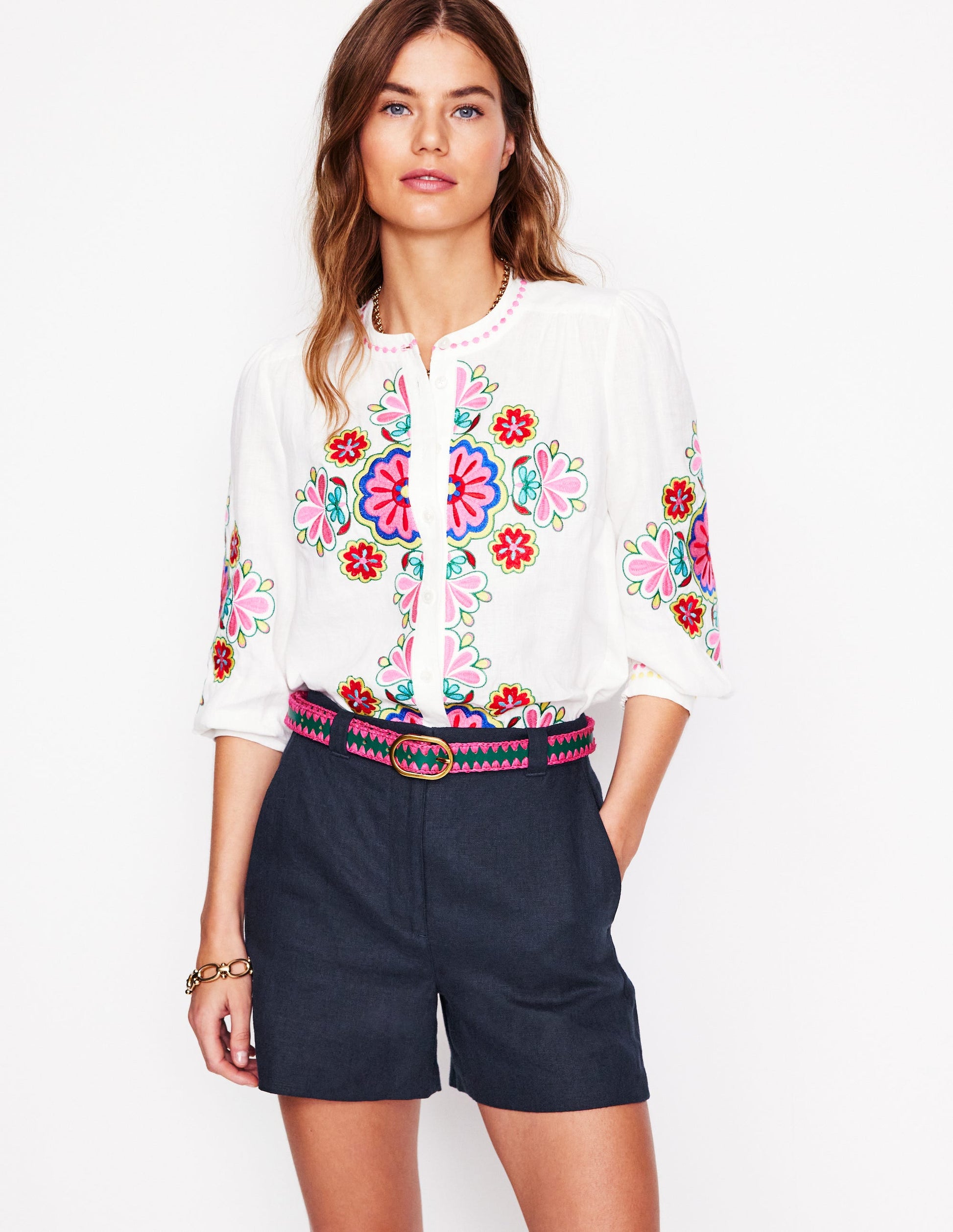 Westbourne Linen Shorts-Navy-1