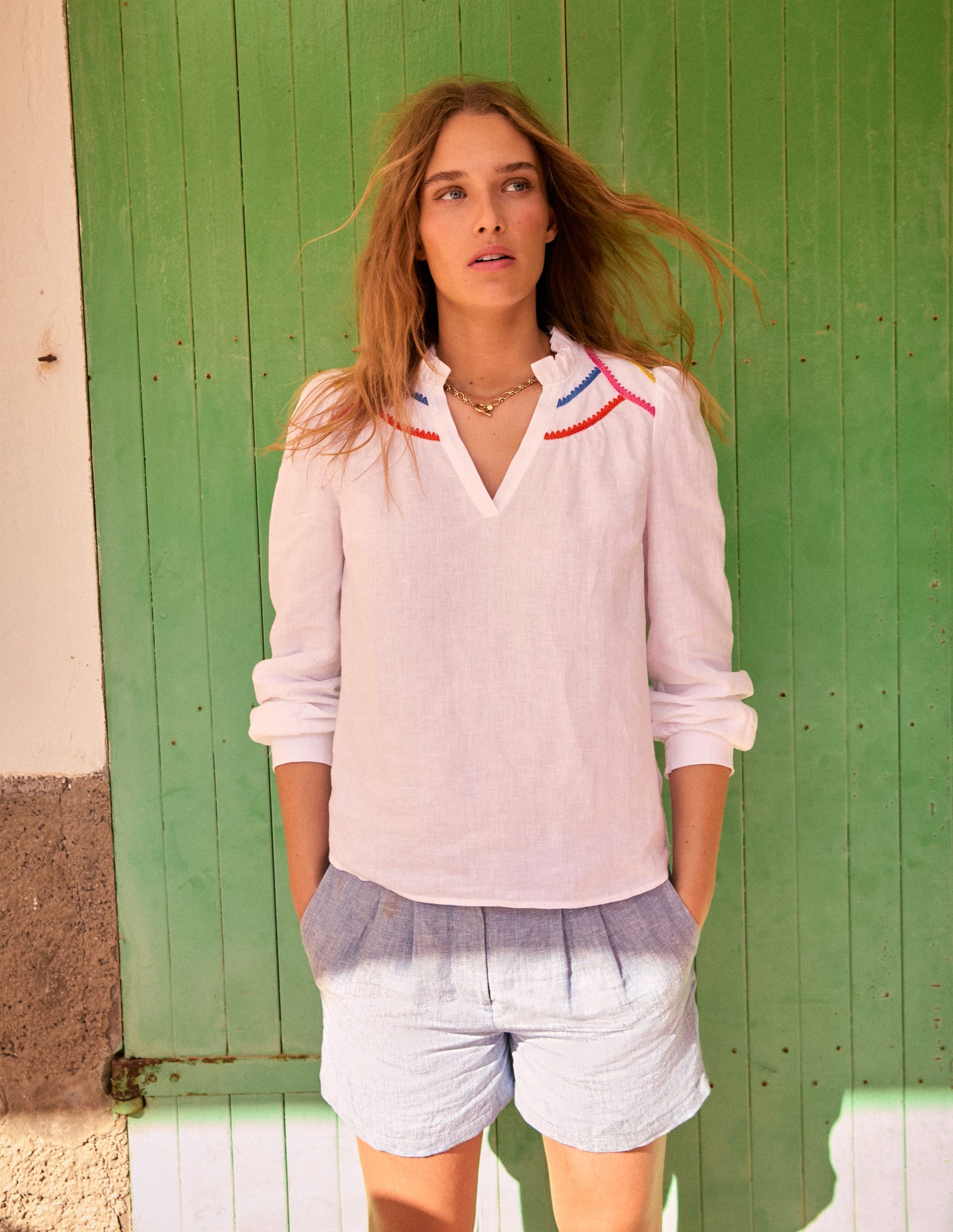 Dulwich Leinen-Shorts-Graublau Chambray-5