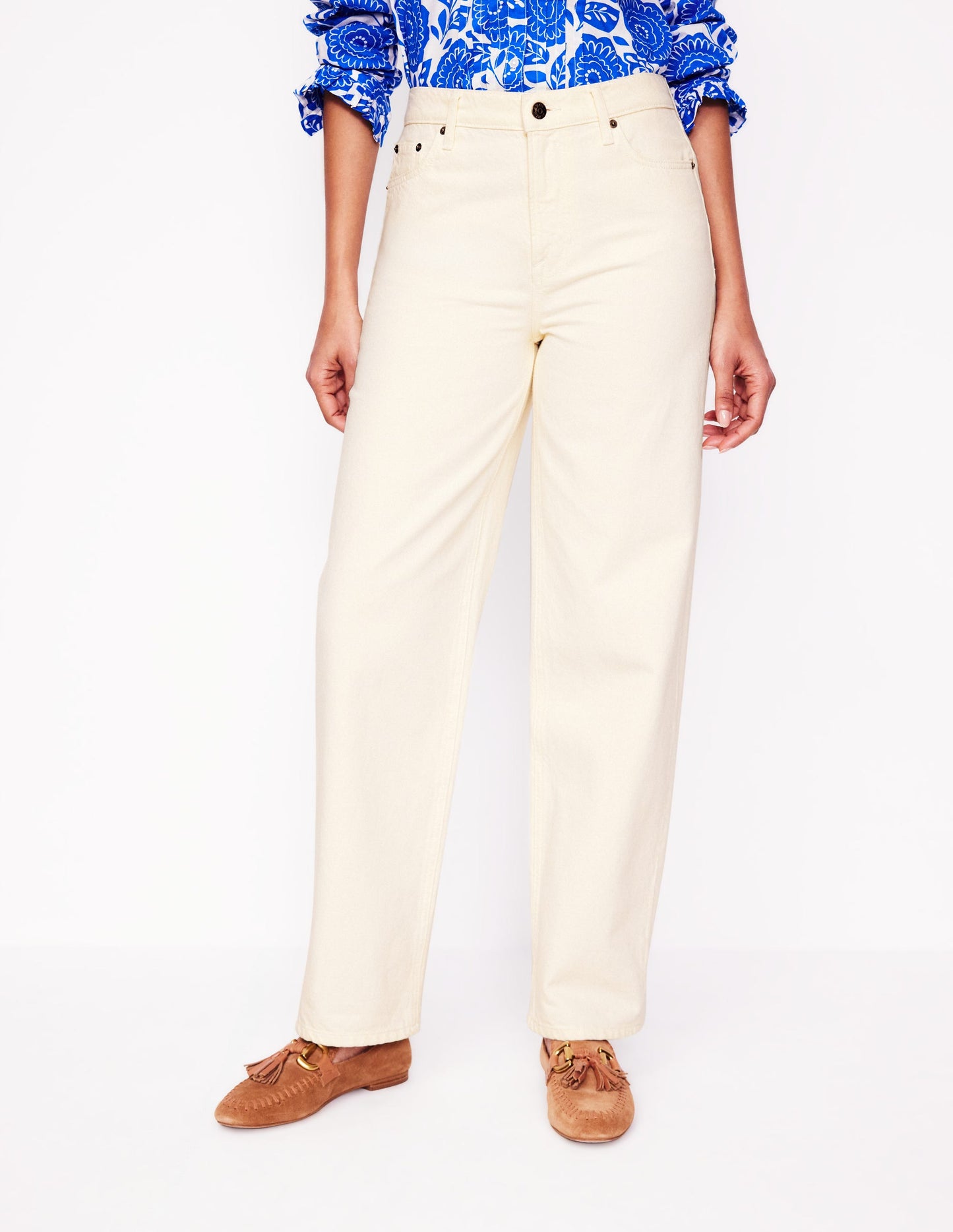 Mid Rise Straight Jeans-Ecru
