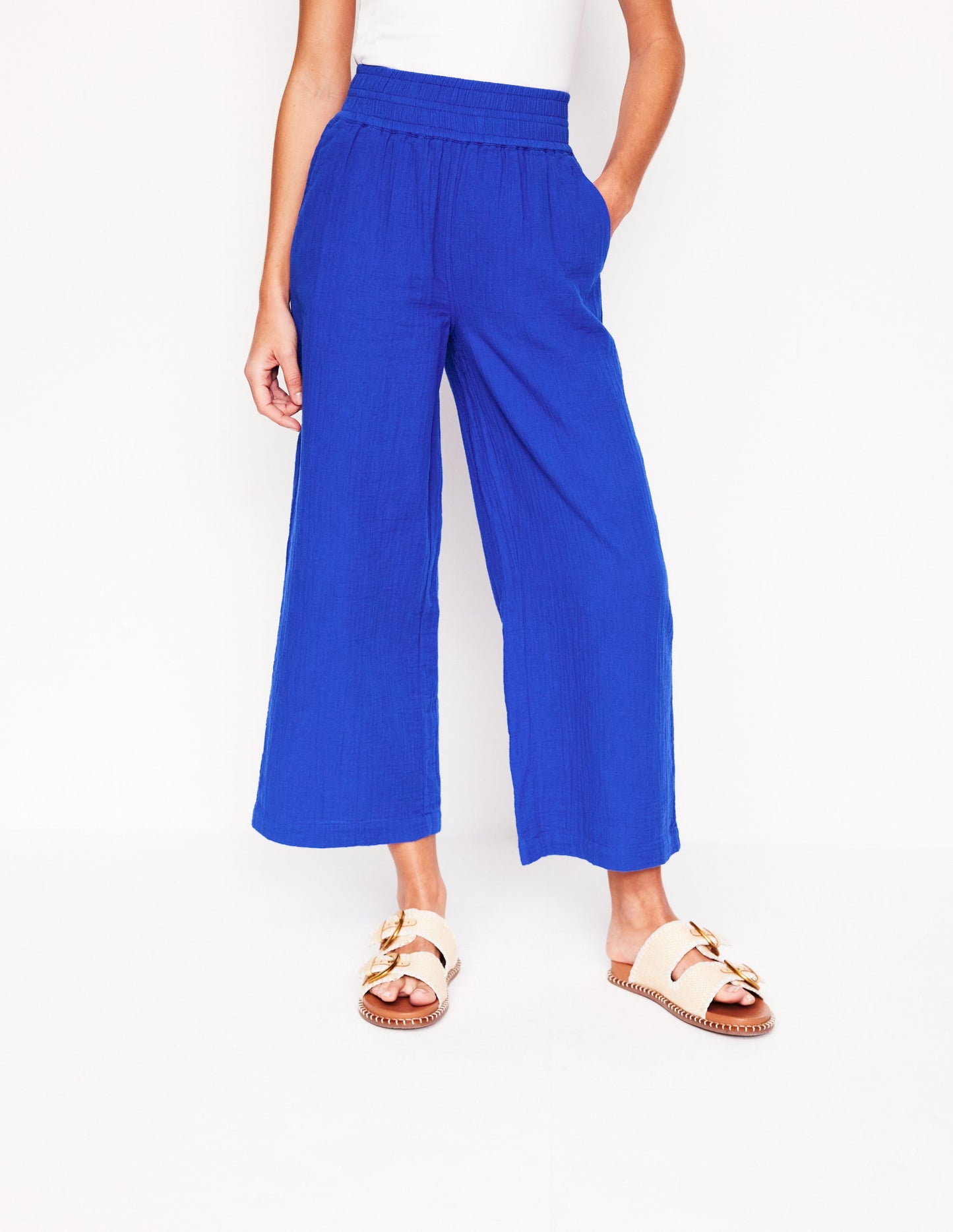 Verkürzte Doppeltuch-Hose-Leuchtendes Blau