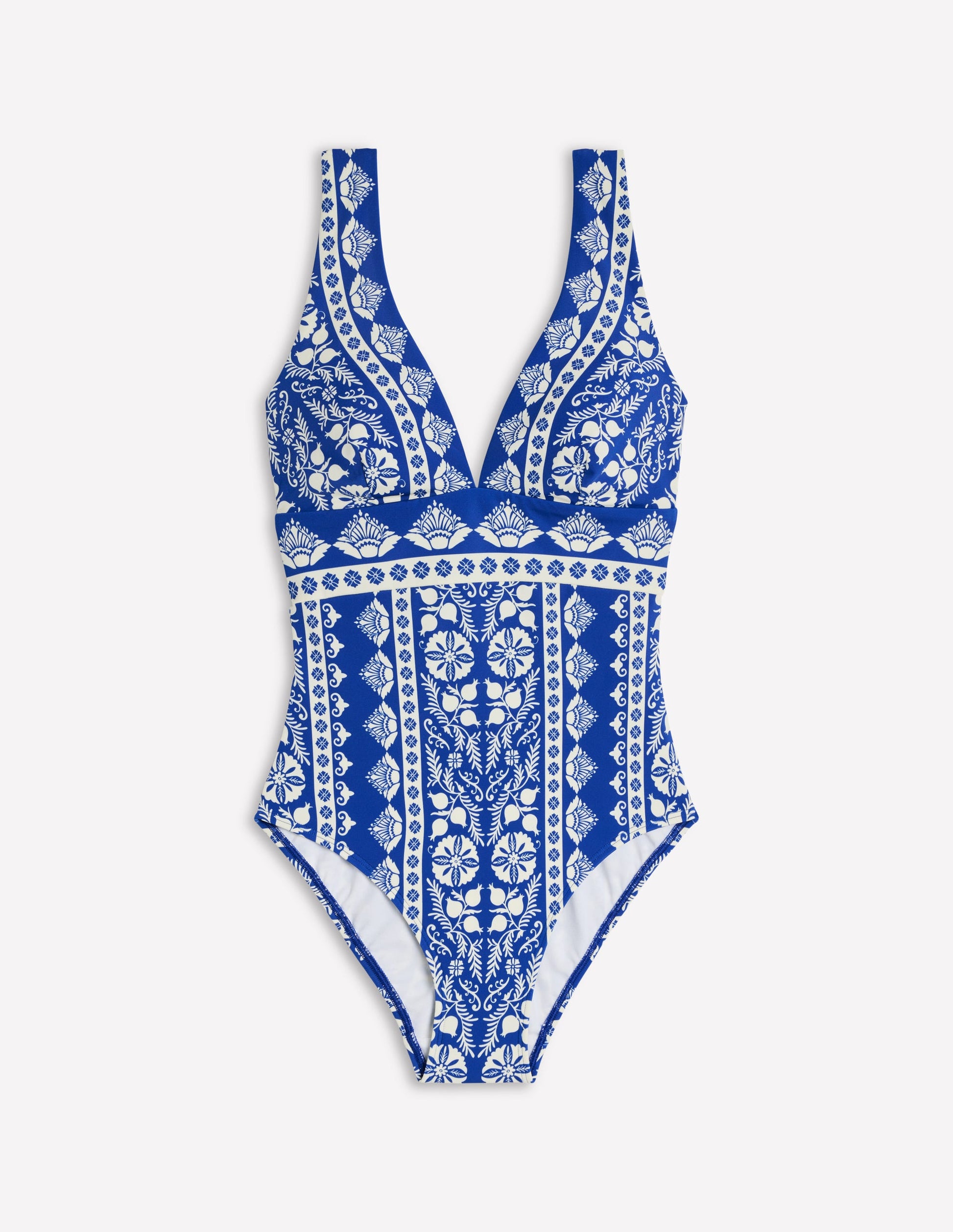 Maillot de bain col V Porto-Bleu vif, motif Ornate Stripe-6