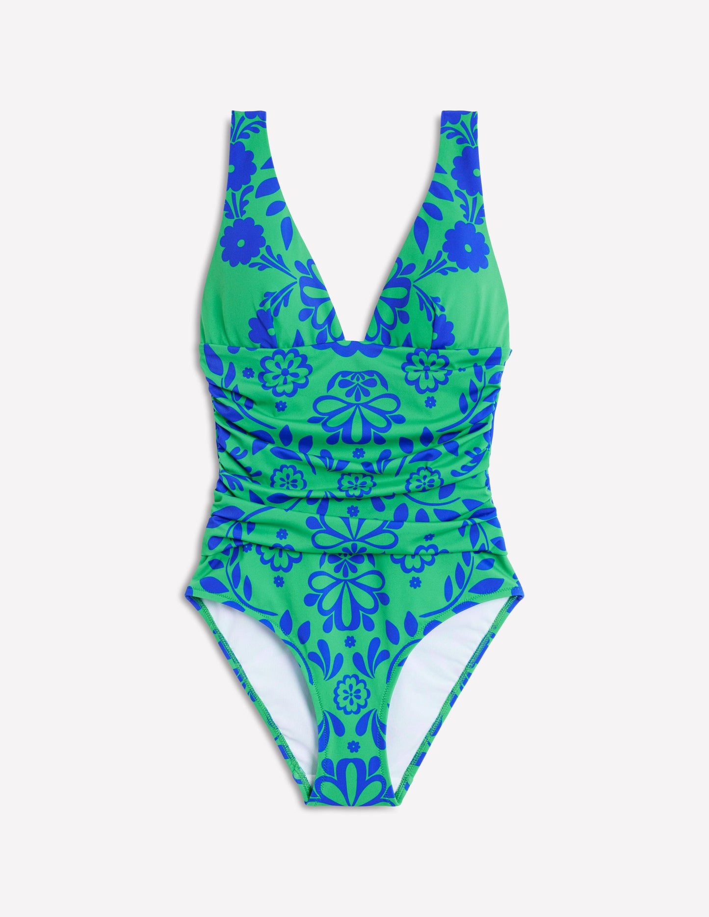 Maillot de bain Mykonos à encolure en V profonde-Vert, motif Structured Meadow