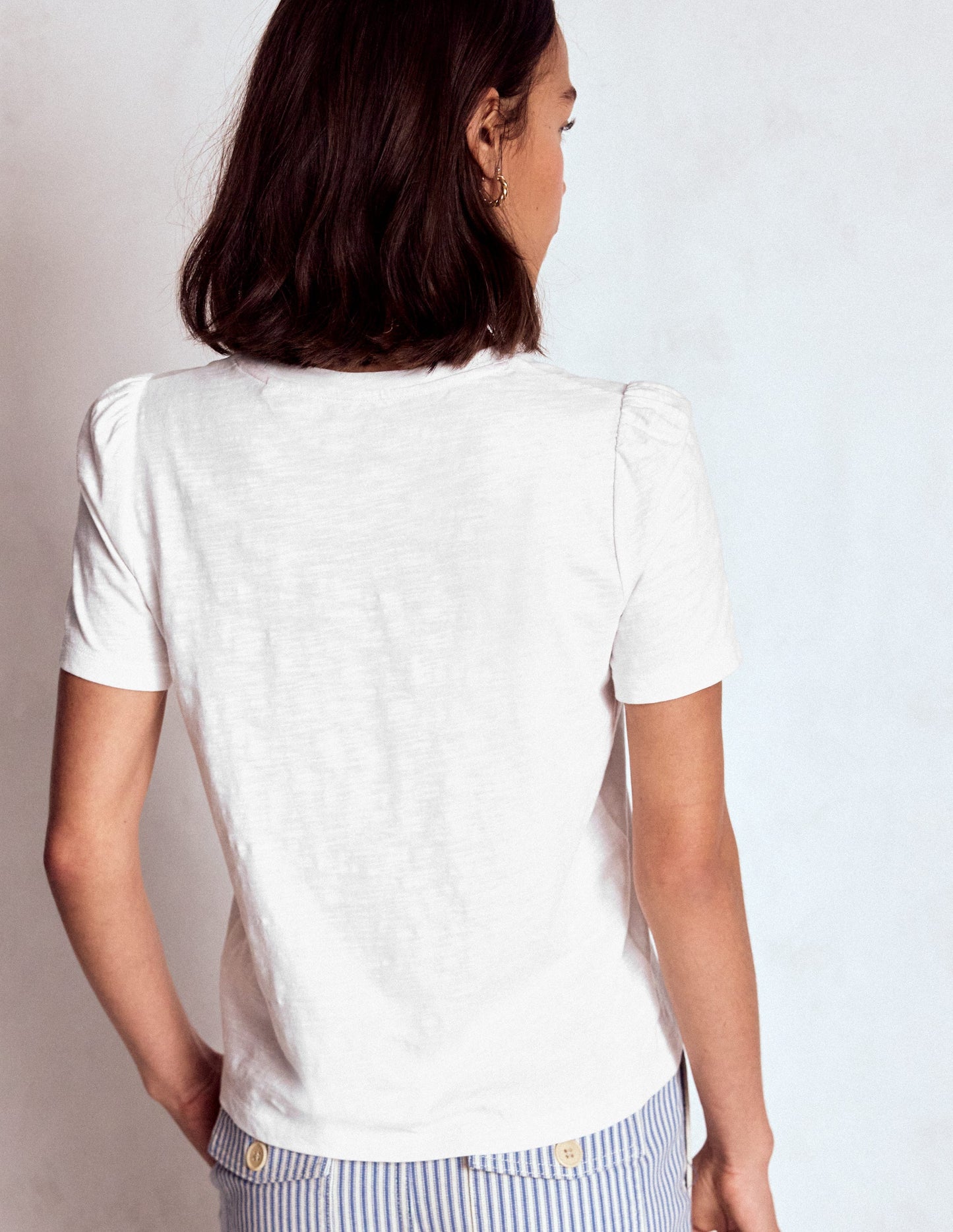 T-Shirt aus Baumwolle mit Puffärmeln-Weiß