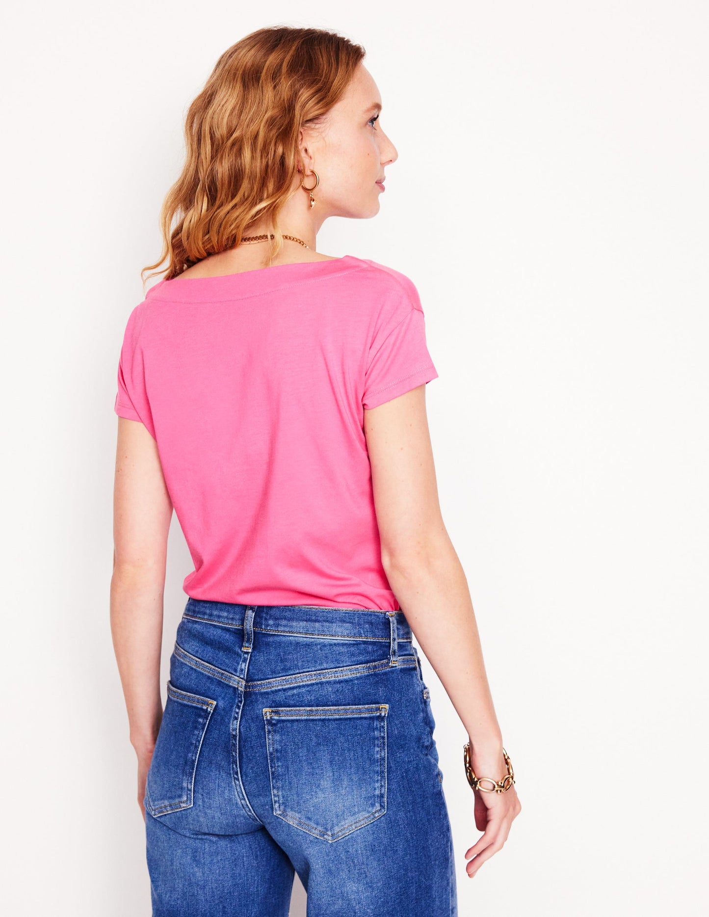 Superweiches T-Shirt mit U-Boot-Ausschnitt-Rosa