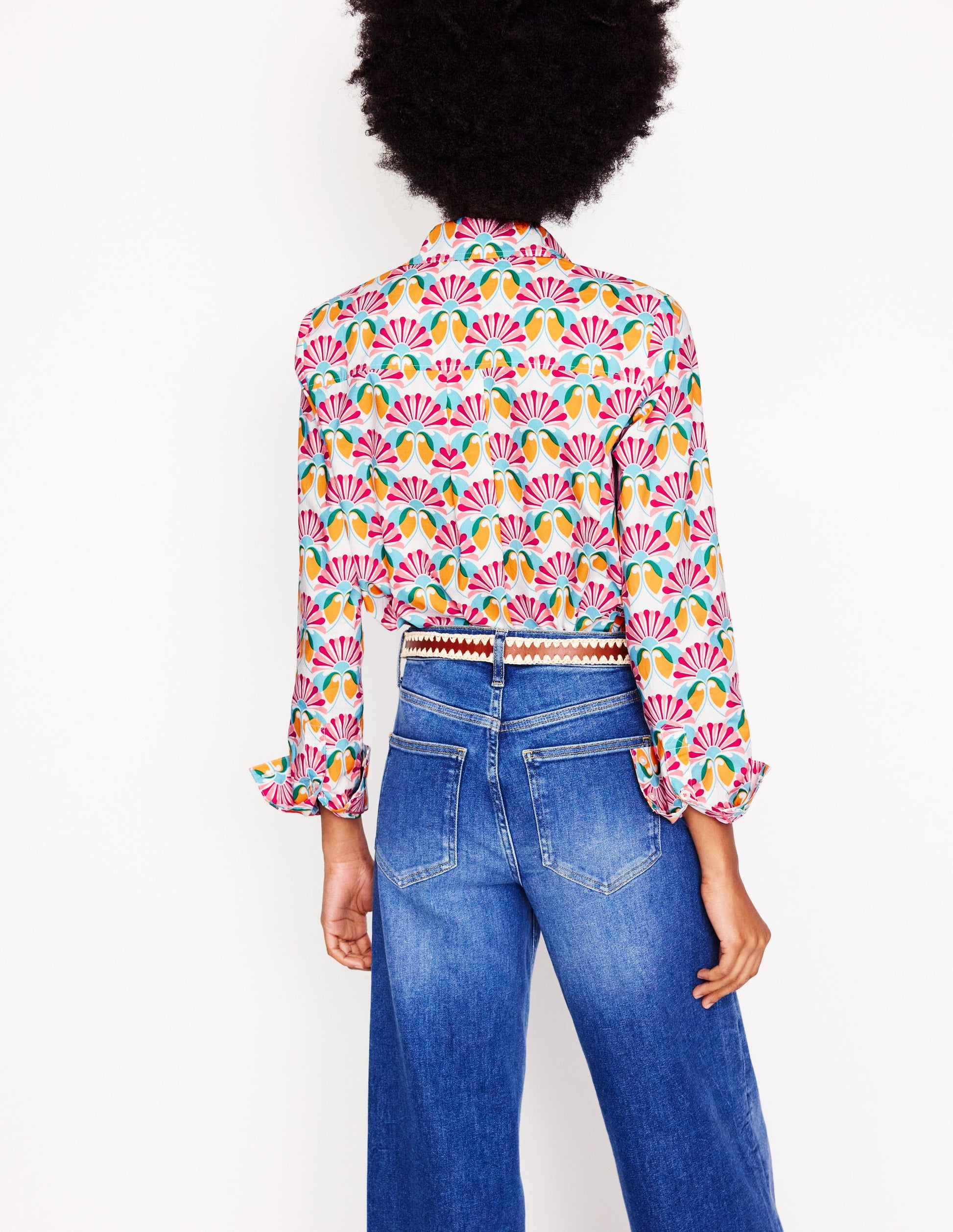 Sienna Baumwollhemd-Naturweiß, Gänseblümchen Geo-Motiv-2