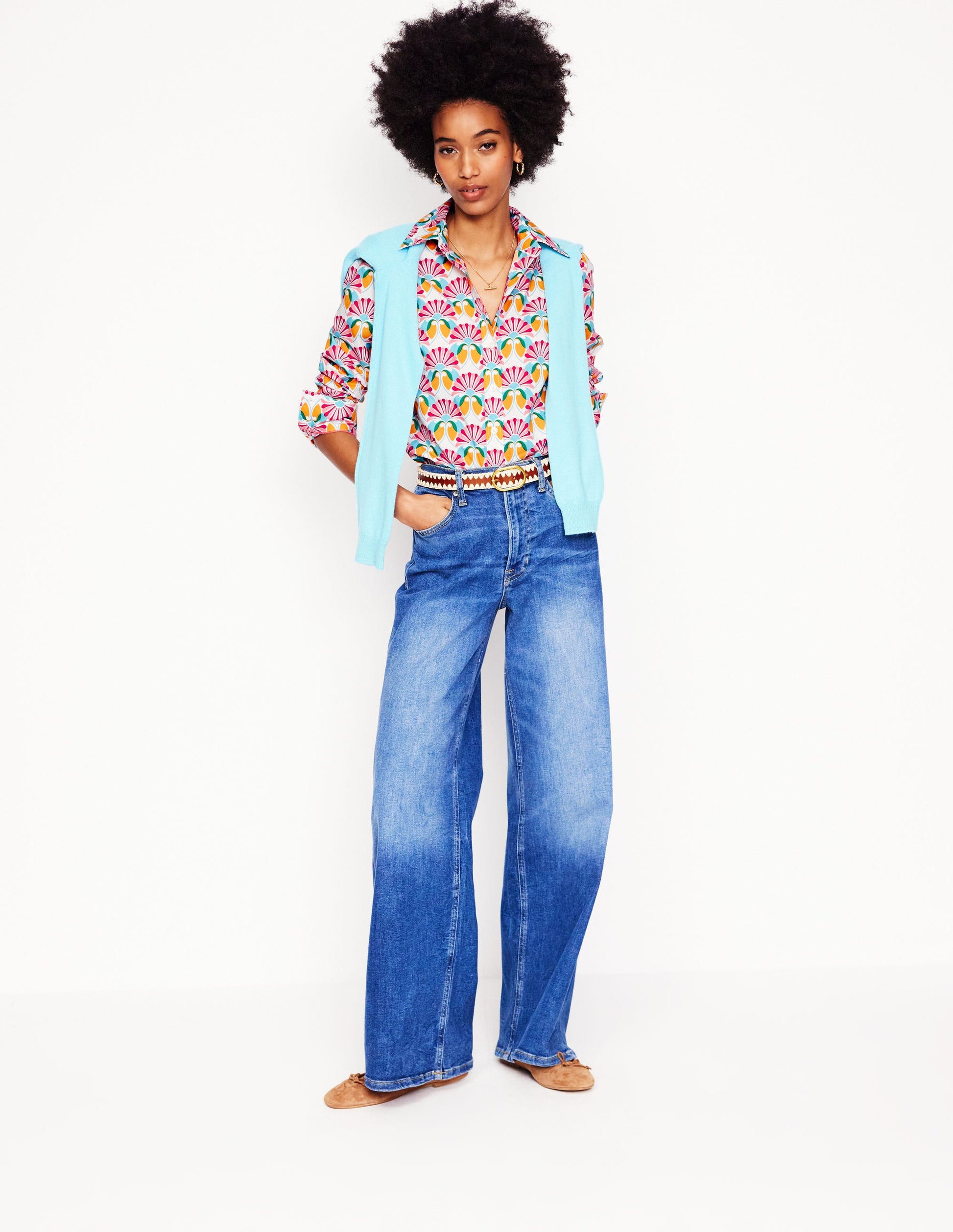 Sienna Baumwollhemd-Naturweiß, Gänseblümchen Geo-Motiv-5