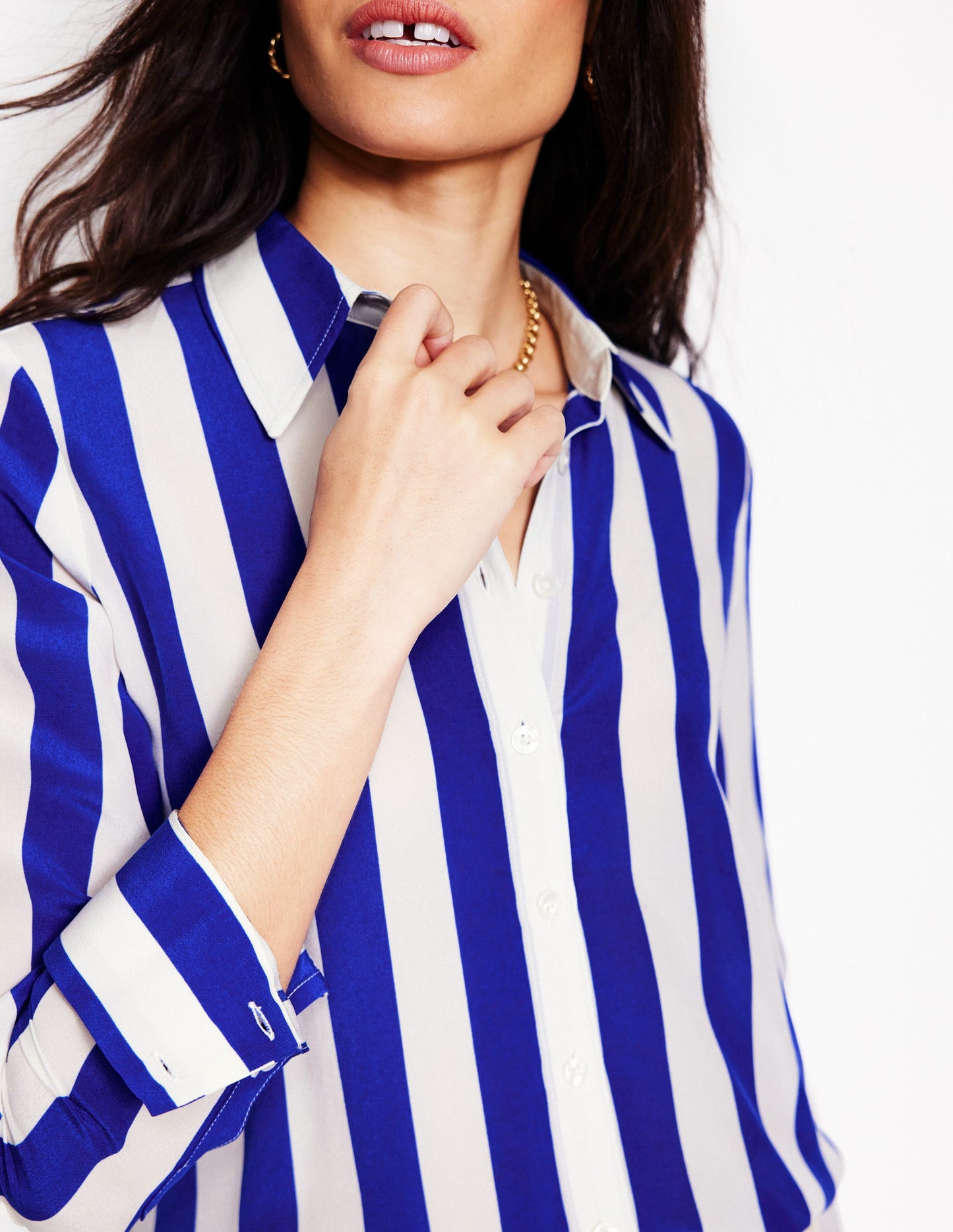 Chemise Sienna en soie-Rayé large bleu vif