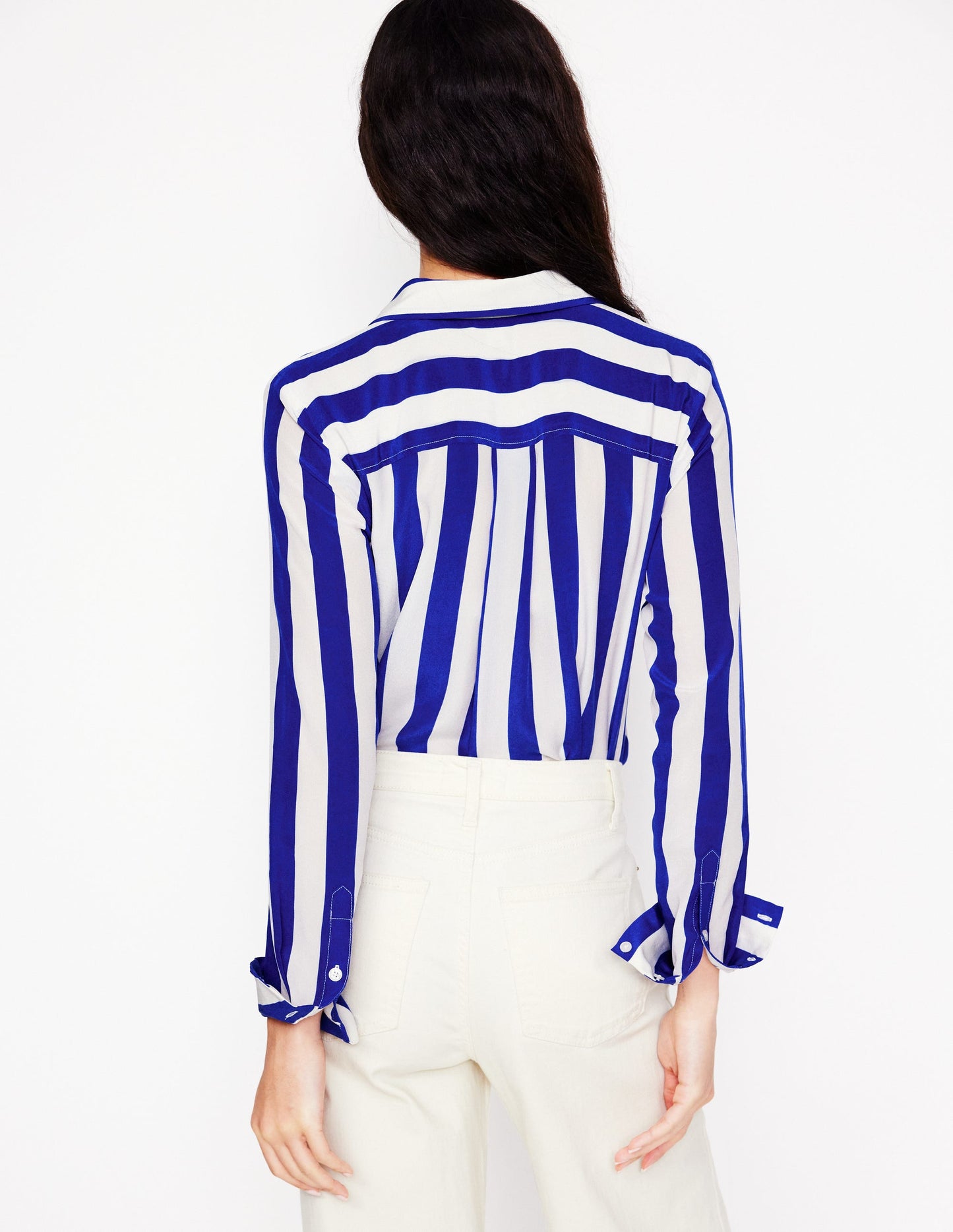 Chemise Sienna en soie-Rayé large bleu vif