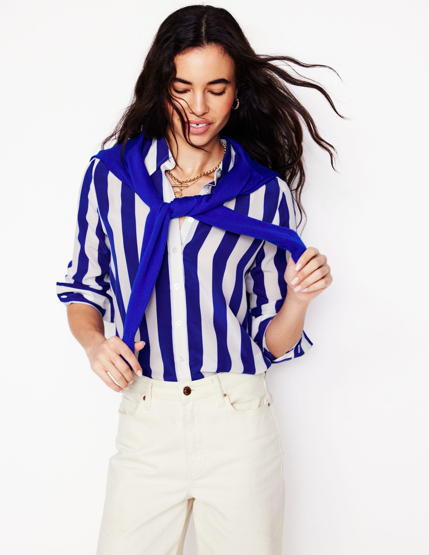 Chemise Sienna en soie-Rayé large bleu vif