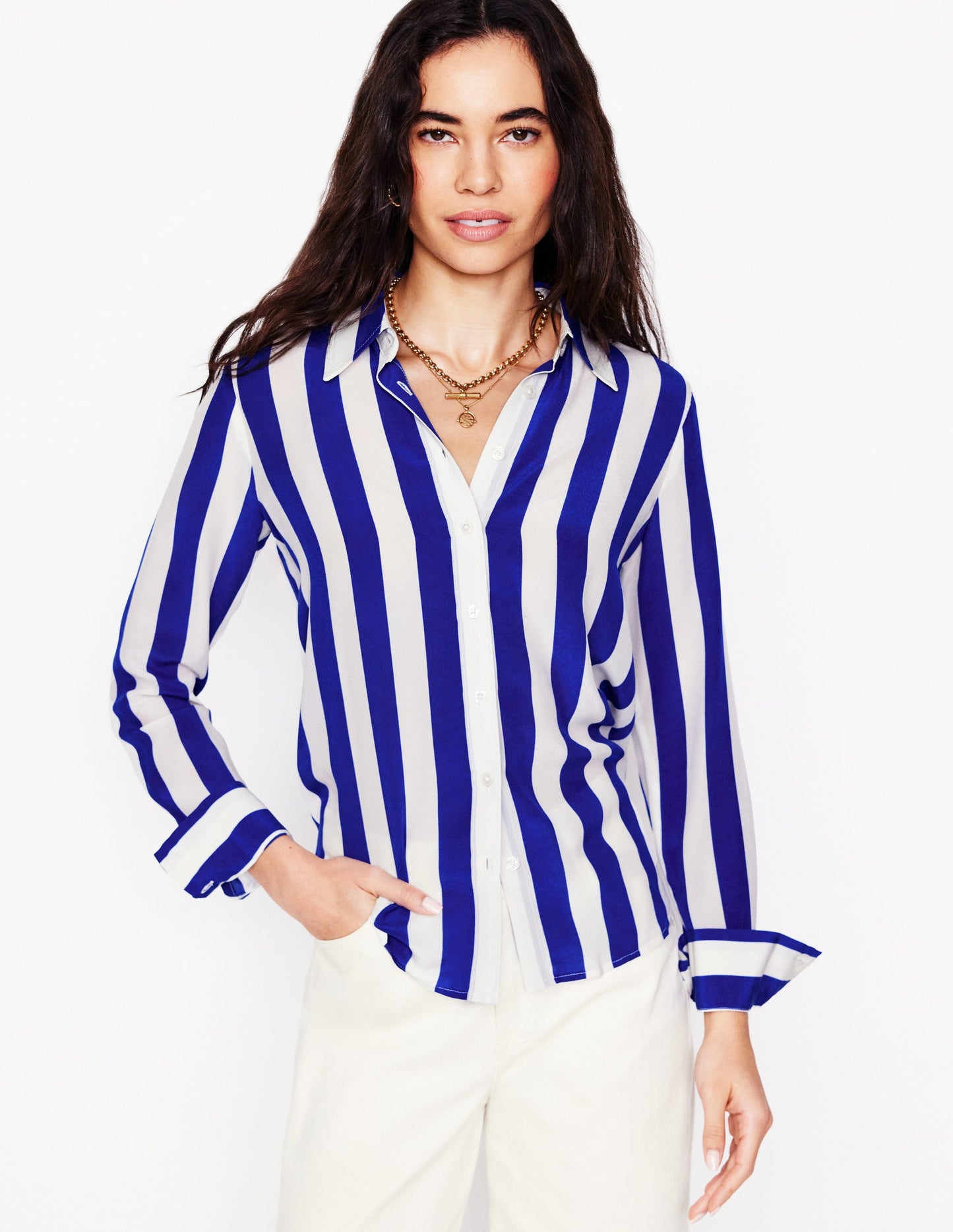 Chemise Sienna en soie-Rayé large bleu vif