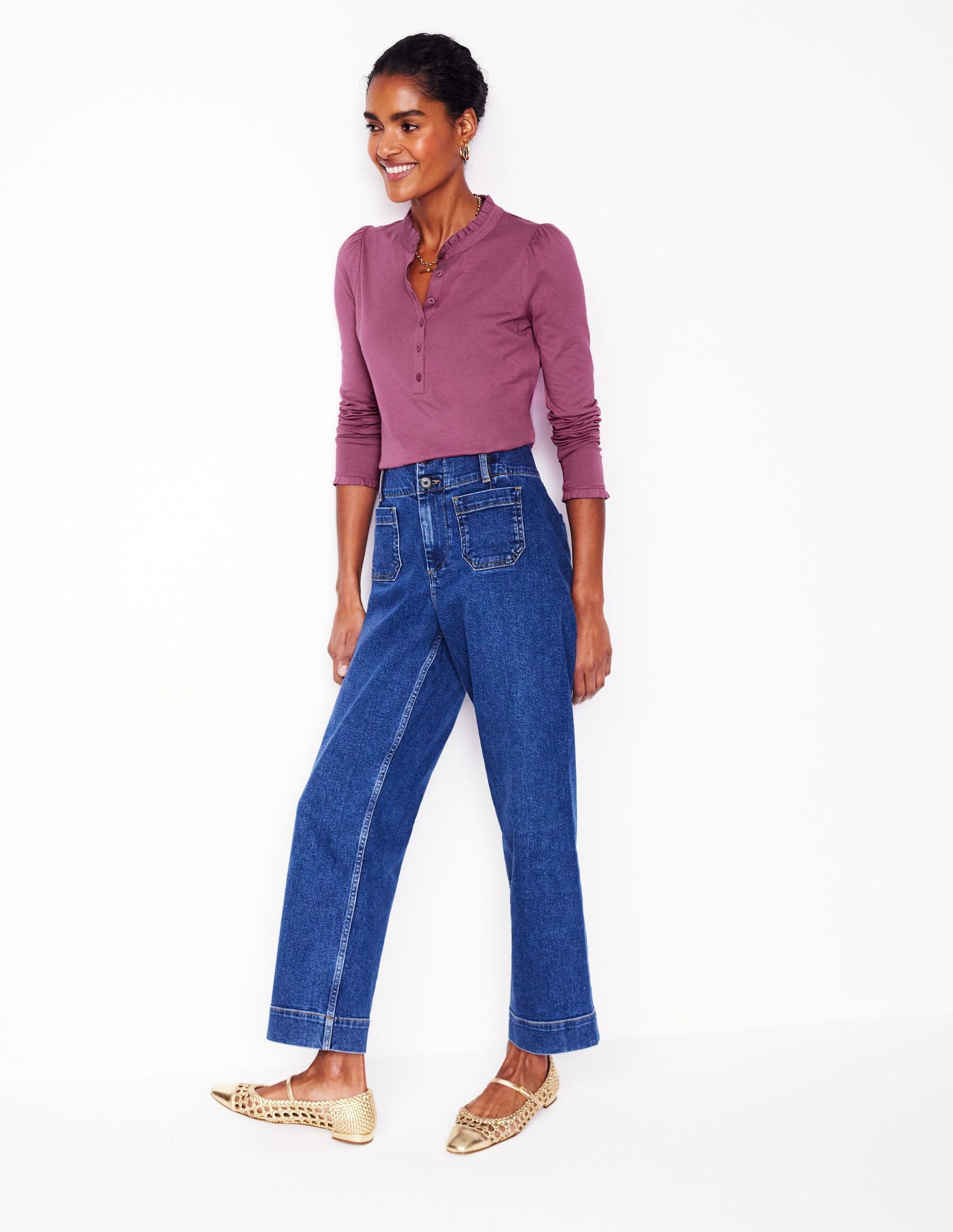 Top ultra-doux à col tunisien et volants-Violet prune de Damas-4