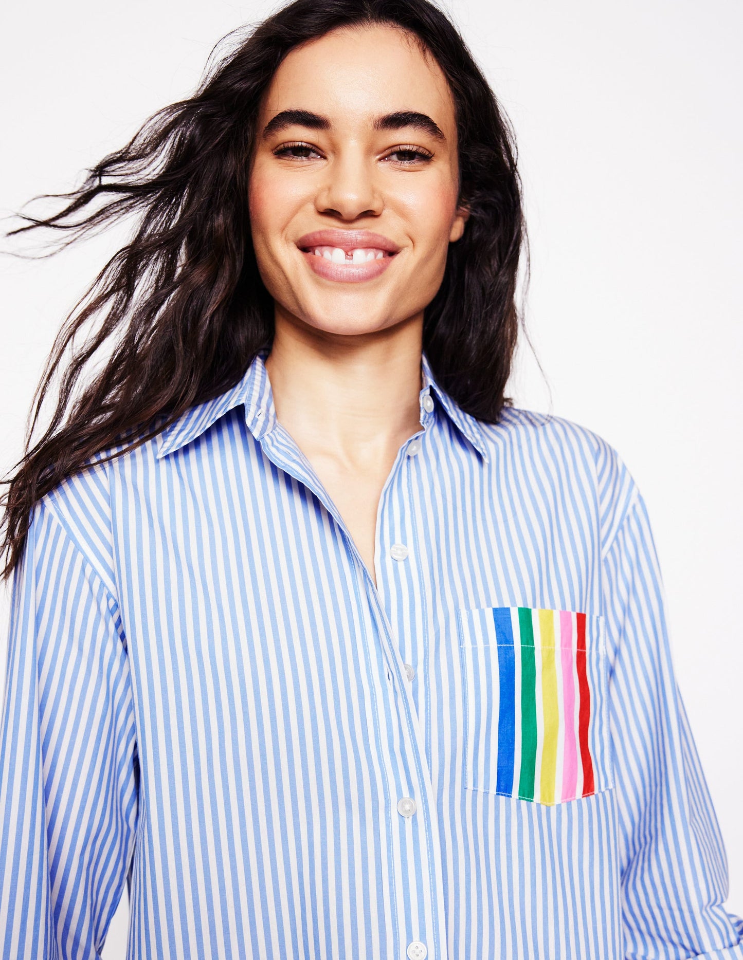 Sadie Lockeres Baumwollhemd-Regenbogen Platzierte Streifen