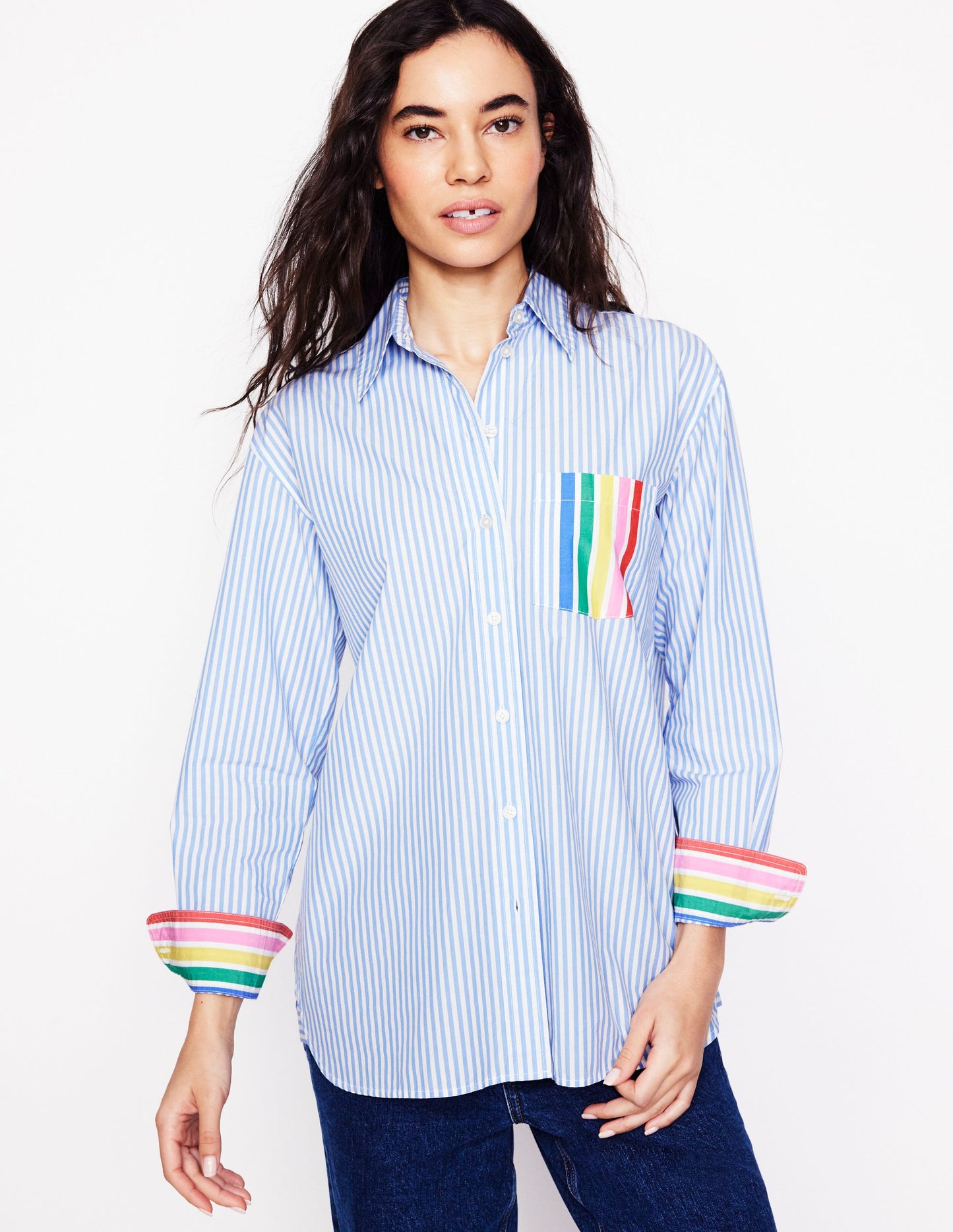 Sadie Lockeres Baumwollhemd-Regenbogen Platzierte Streifen