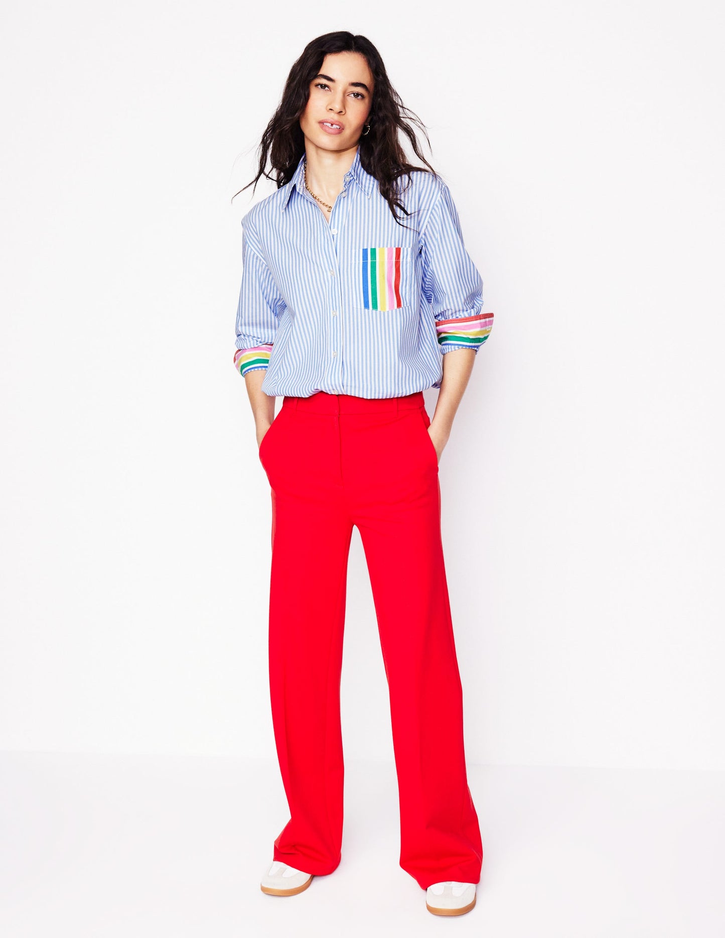 Sadie Lockeres Baumwollhemd-Regenbogen Platzierte Streifen