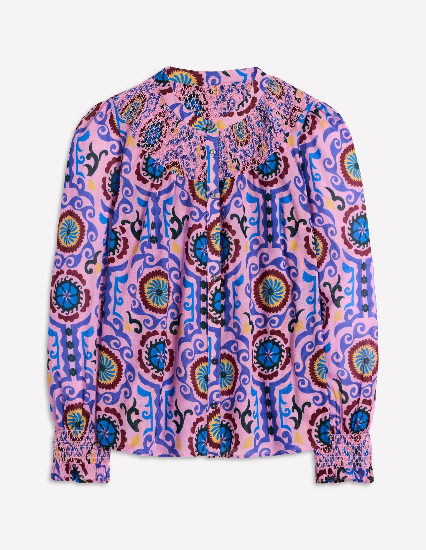 Blouse Effie à smocks-Lavande tendre, motif Ornamental Wave