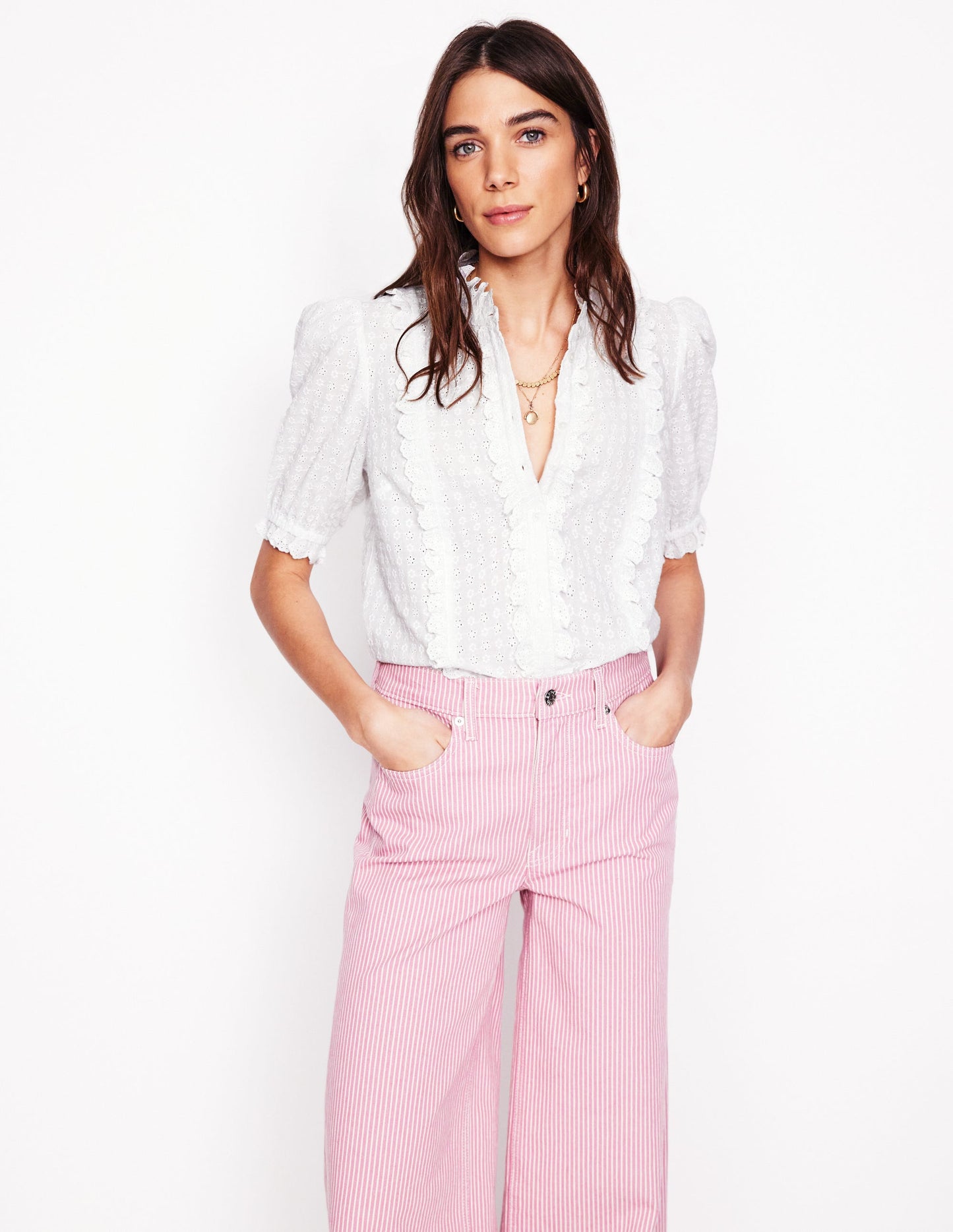Feminine Baumwollbluse-Weiß