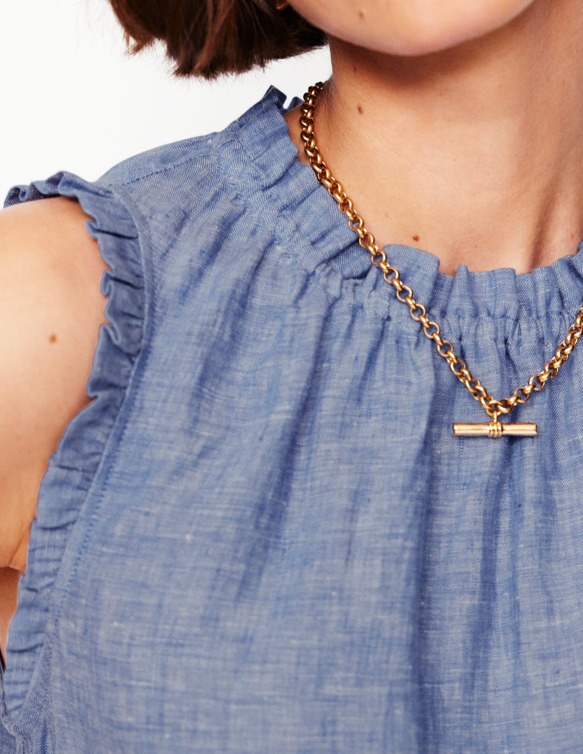 Sophie Ruffle Linen Top-Chambray-2